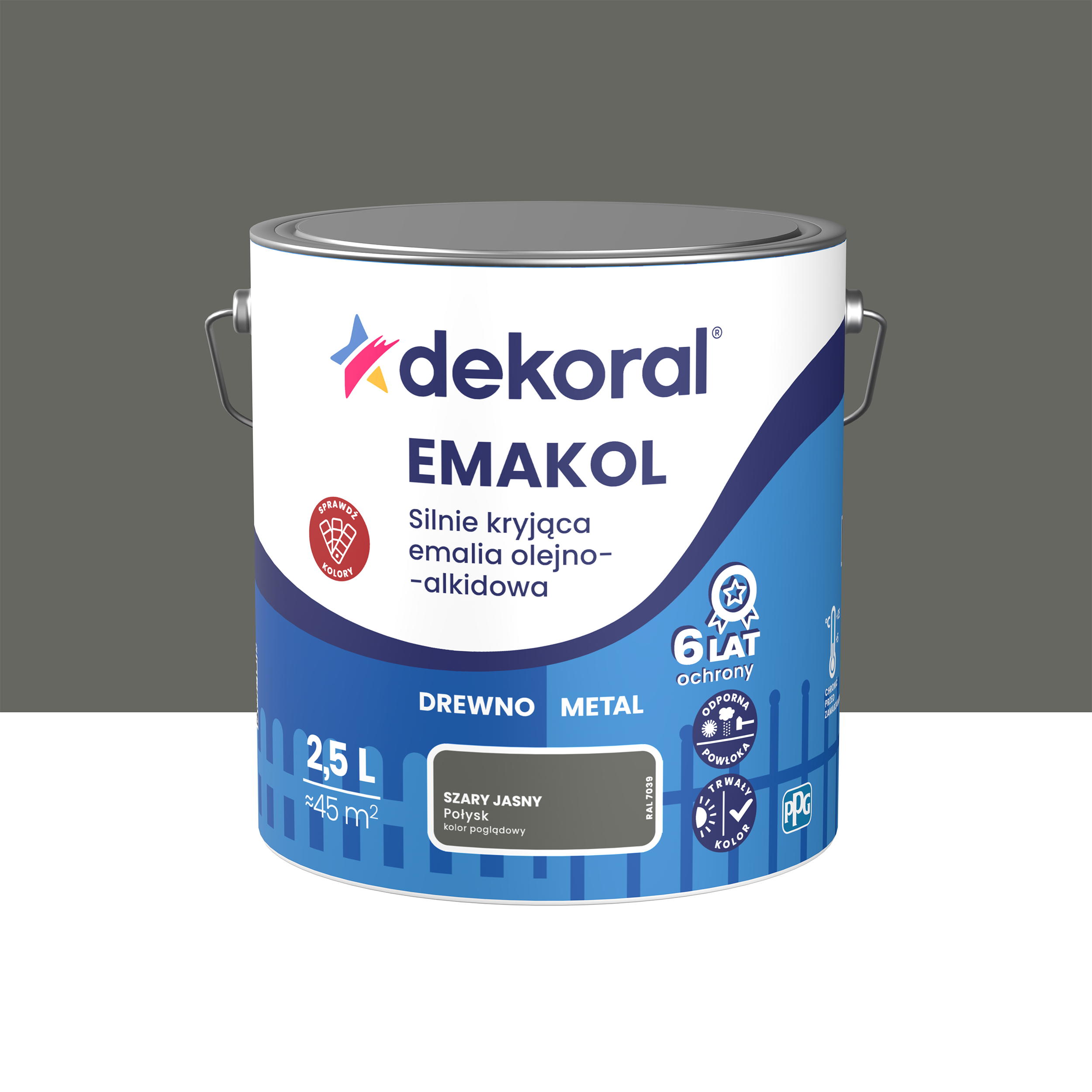 Emalia do drewna i metalu Dekoral Emakol szary jasny połysk 2.5 l