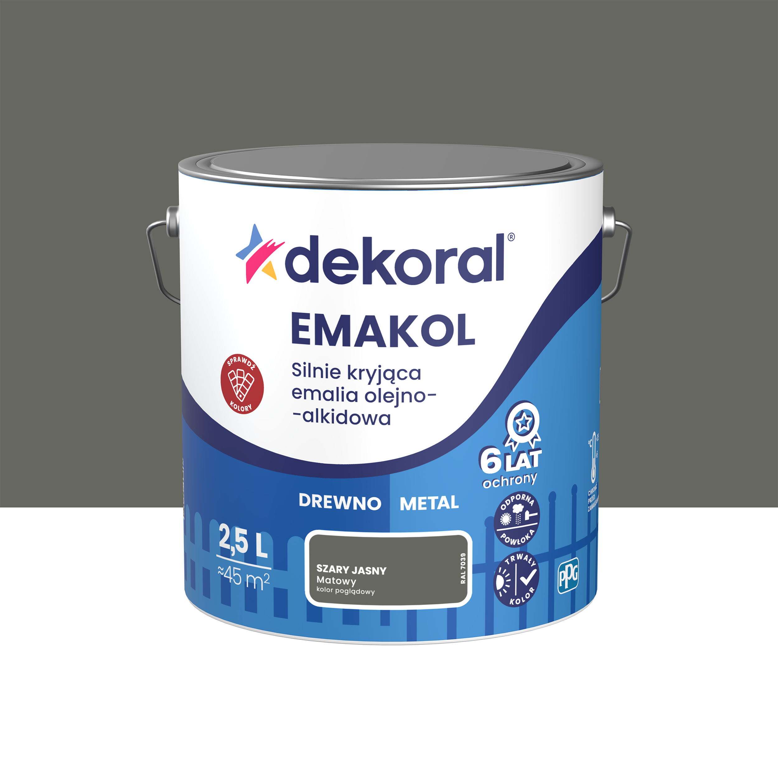 Emalia olejno-alkidowa Emakol drewno metal 2.5 l Szary jasny Matowy Dekoral