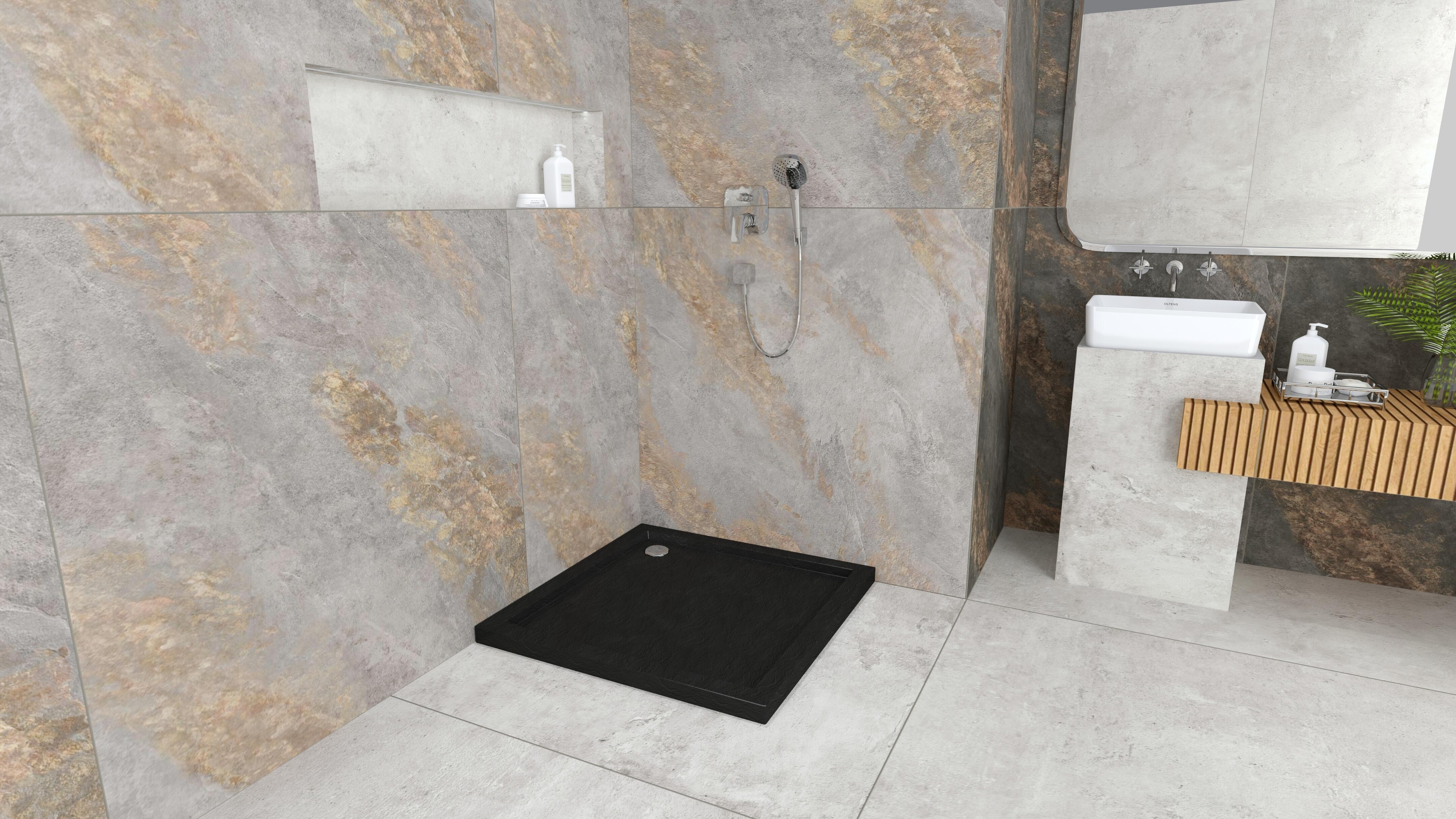 Brodzik Kwadratowy Sensea Ipsilon 80 x 80 x 5 cm Czarny Kamień - 4