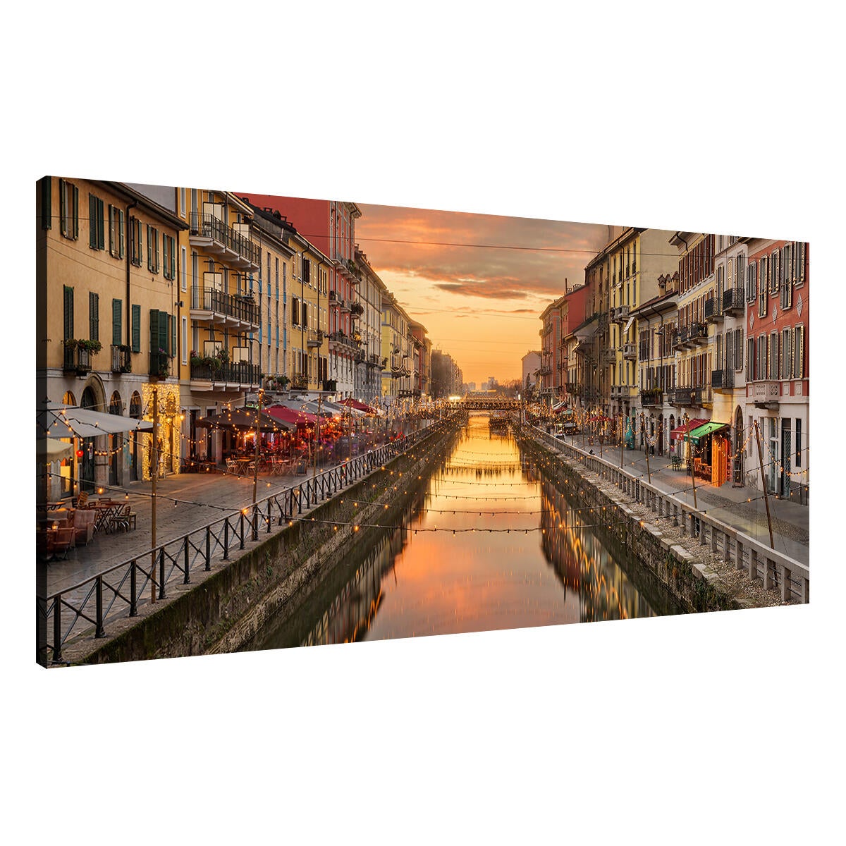 Quadro su tela Milano naviglio twilight, multicolore 143 x 65 cm - 4
