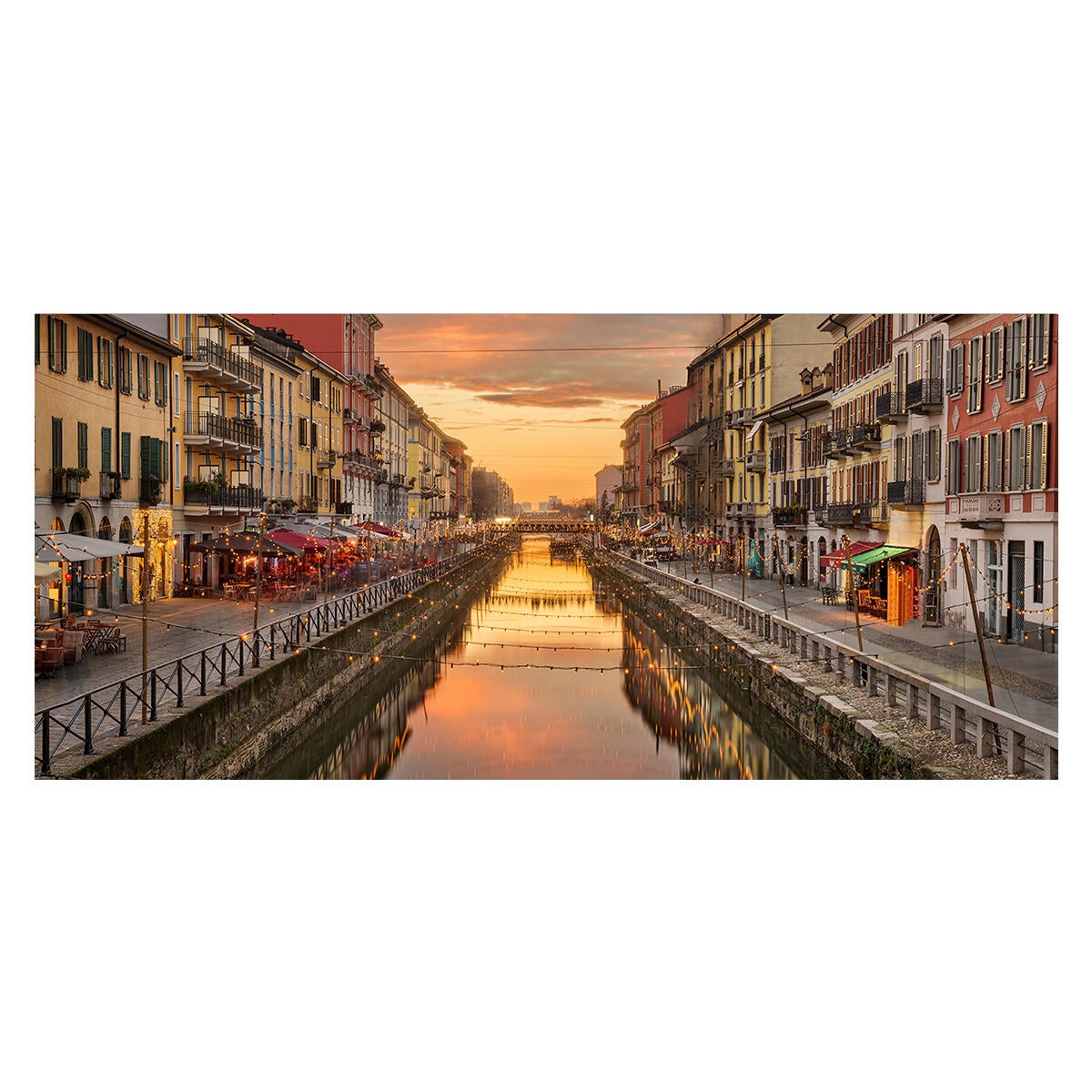 Quadro su tela Milano naviglio twilight, multicolore 143 x 65 cm - 3