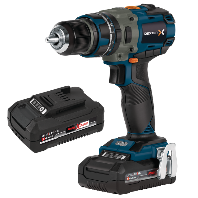 Wiertarko-Wkrętarka udarowa akumulatorowa LI 18V 68NM Power X-Change + 2 baterie 2.0 AH, ładowarka do baterii Dexter