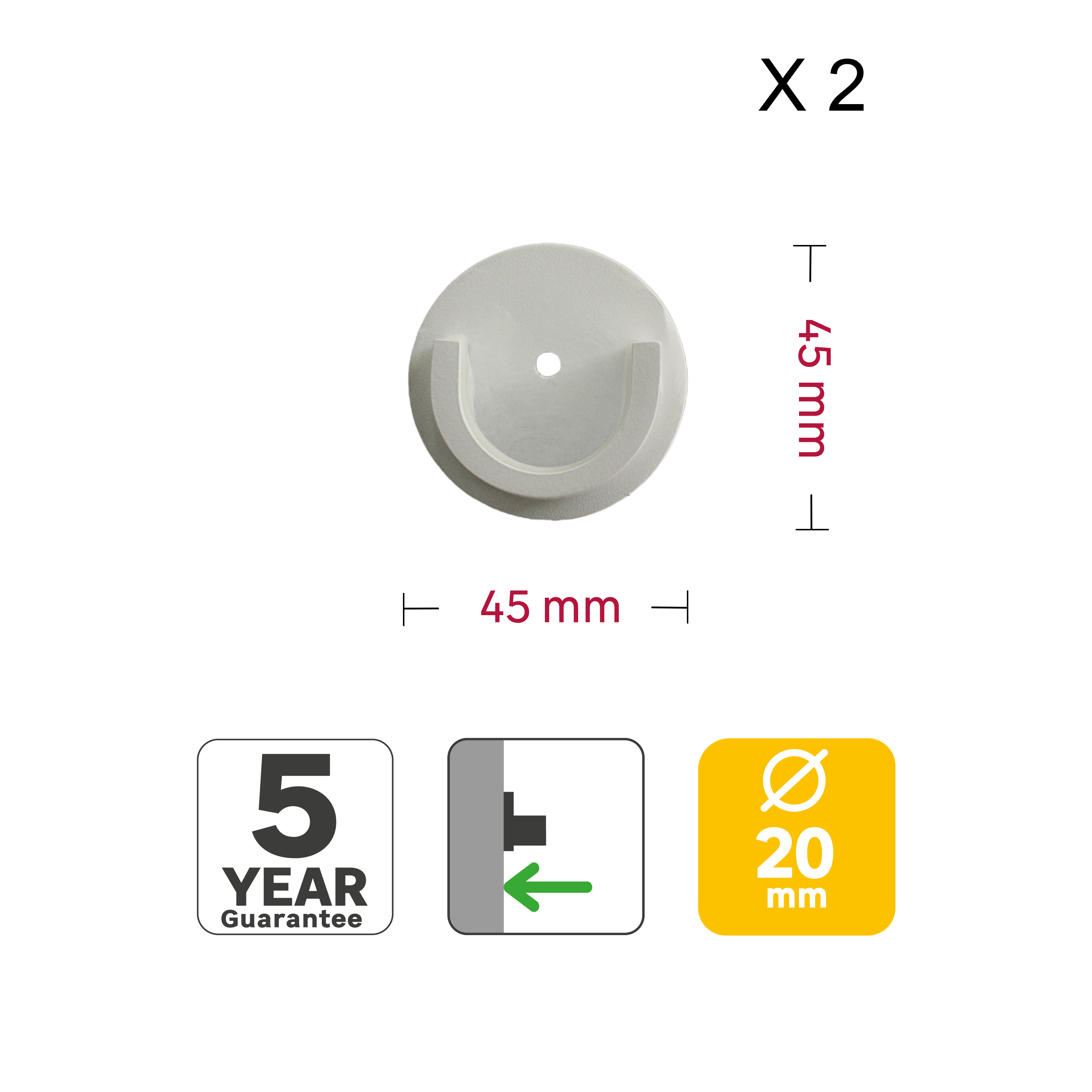 2 Soportes entre 2 paredes para barra diámetro 20 mm Nature INSPIRE aluminio blanco mate fijo 4.5 cm - 3