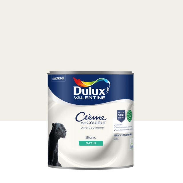 Peinture mur blanc satin DULUX VALENTINE Crème de couleur 0.5L