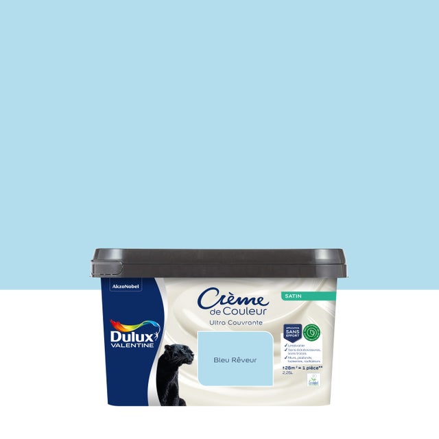 Peinture mur bleu rêveur satin DULUX VALENTINE Crème de couleur 2.25L