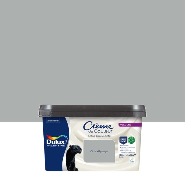 Peinture mur gris alpaga velours DULUX VALENTINE Crème de couleur 2.25L
