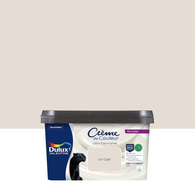 Peinture mur lin clair velours DULUX VALENTINE Crème de couleur 2.25L