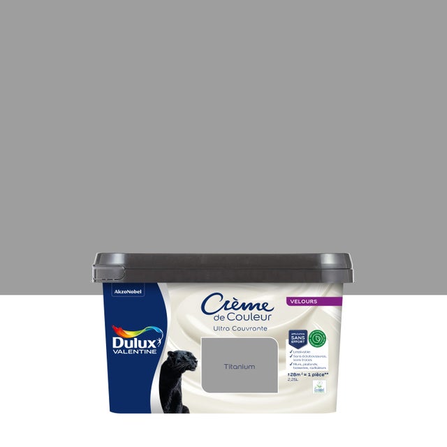 Peinture mur titanium velours DULUX VALENTINE Crème de couleur 2.25L