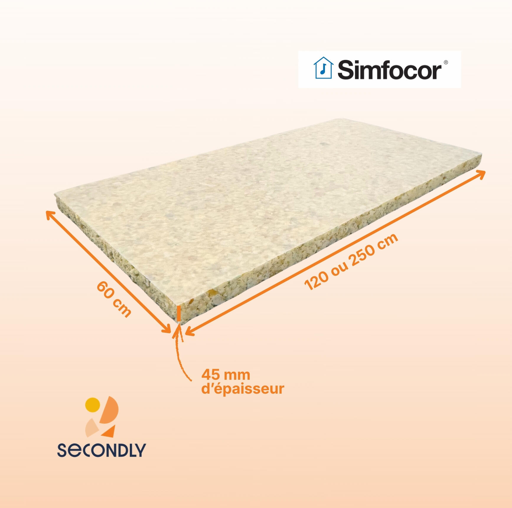 Panneau acoustique recyclé - Simfocor RECTICEL l.0.6 m x L.2.5 m x Ep.45 mm - 2