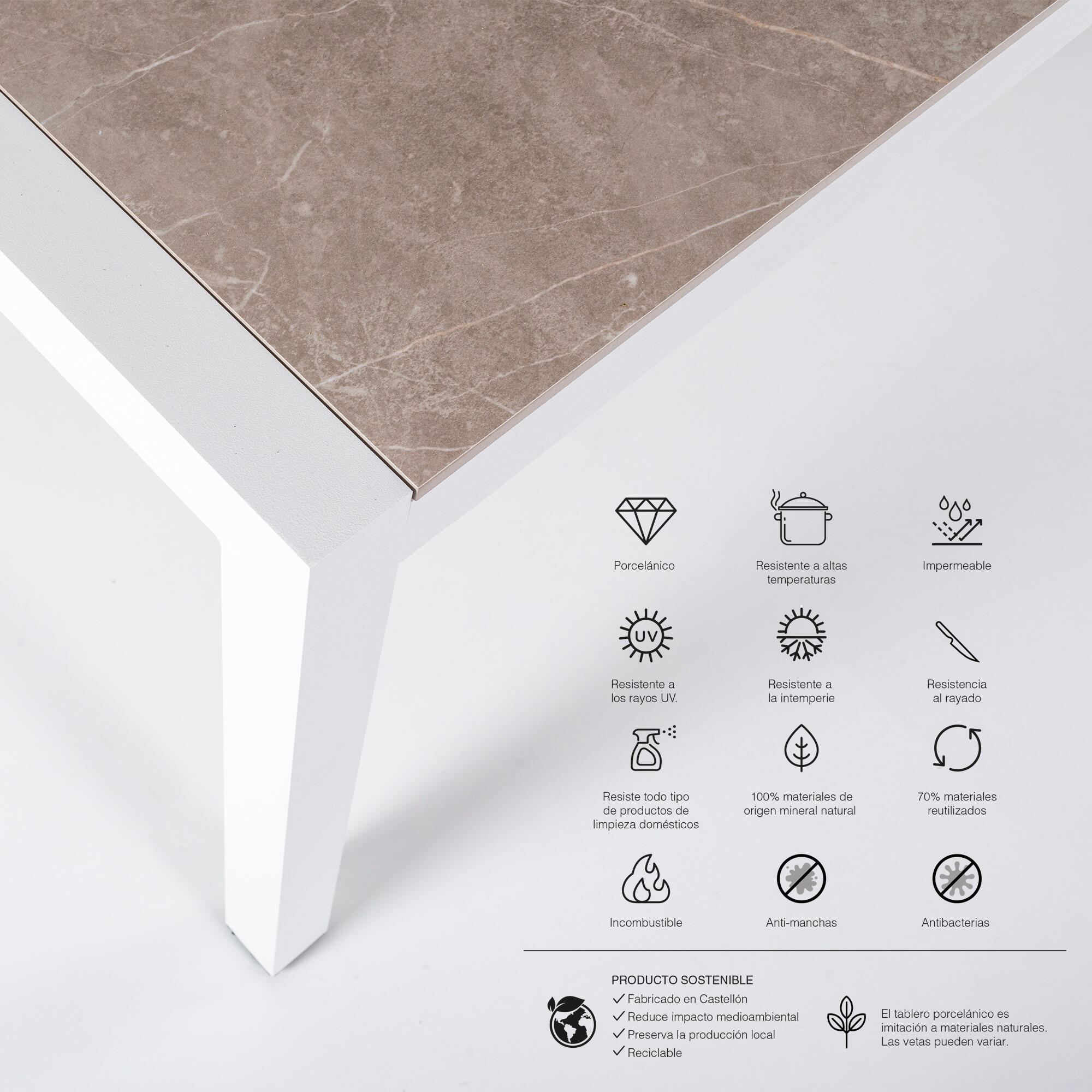 Mesa de aluminio y cerámica Luca blanco Taupe de 90x74x192 cm - 2