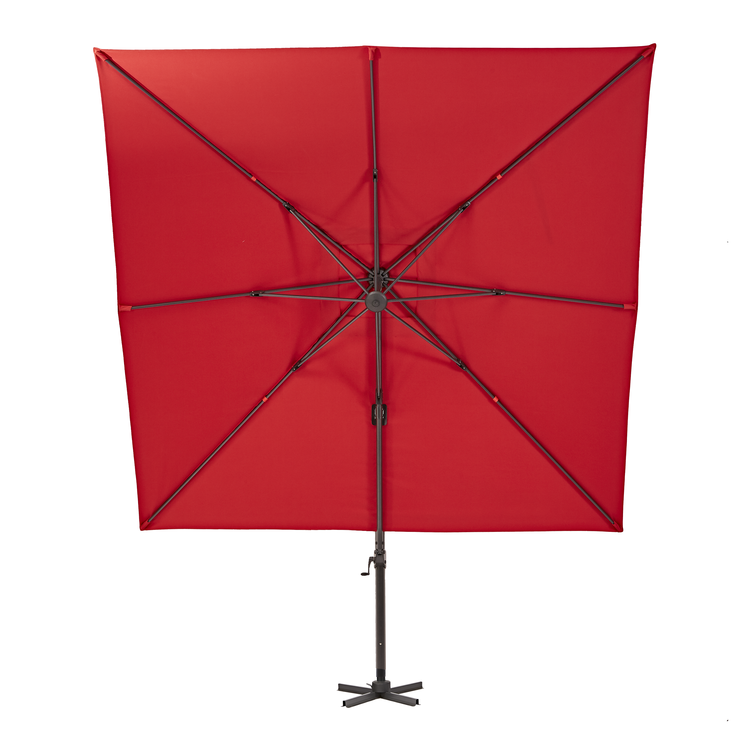 parasol excentrico de aluminio  acero naterial aura rojo 286x286 cm  4 pies de parasol 14 cuadrado de polietileno de 20-32 kg antracita