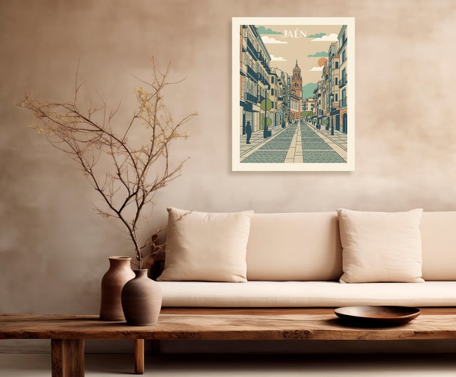 Pintura impresa sin marco Urban city de 40 x 50 cm. MDF Ciudad Retro Jaén calle multicolor