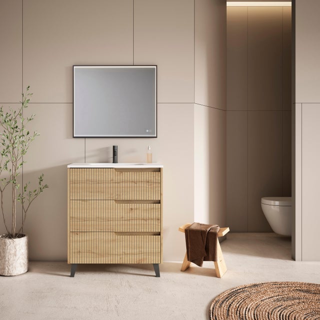 Espejo de baño cuadrado con luz LED funcional Frame Black 80x80 cm con antivaho, táctil color negro
