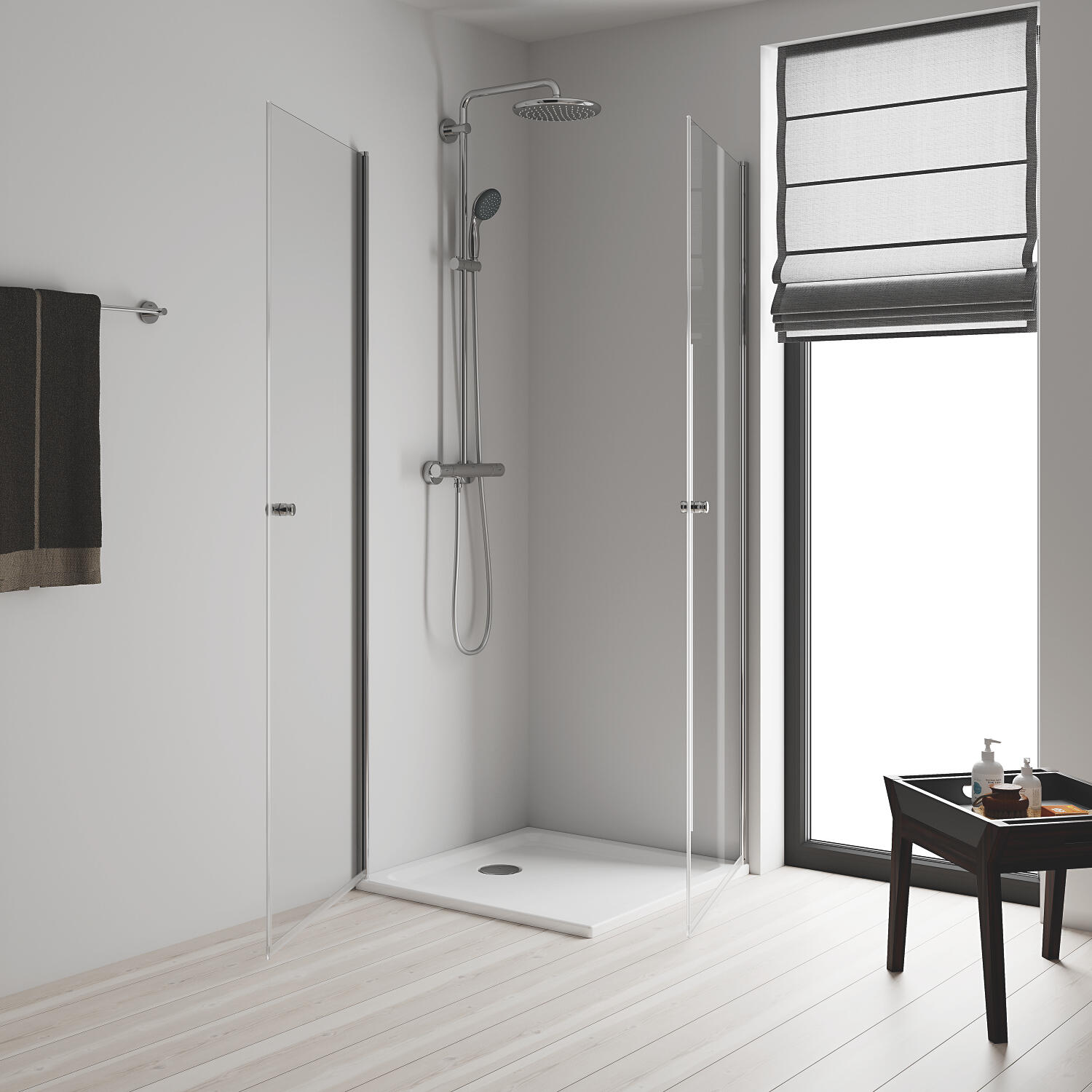 Columna de ducha termostático con grifo vitalio start shower system de 112 cm de alto en color gris