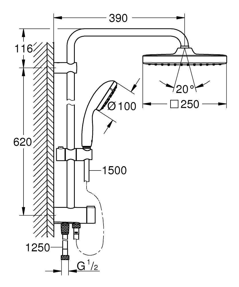 Columna de ducha sin grifo GROHE Vitalio Start Shower System cromo  73,6 cm de altura - 5