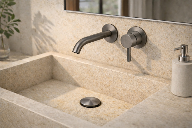 Mitigeur de lavabo mural, boîtier d'encastrement, bonde gun metal LG INDUSTRIES