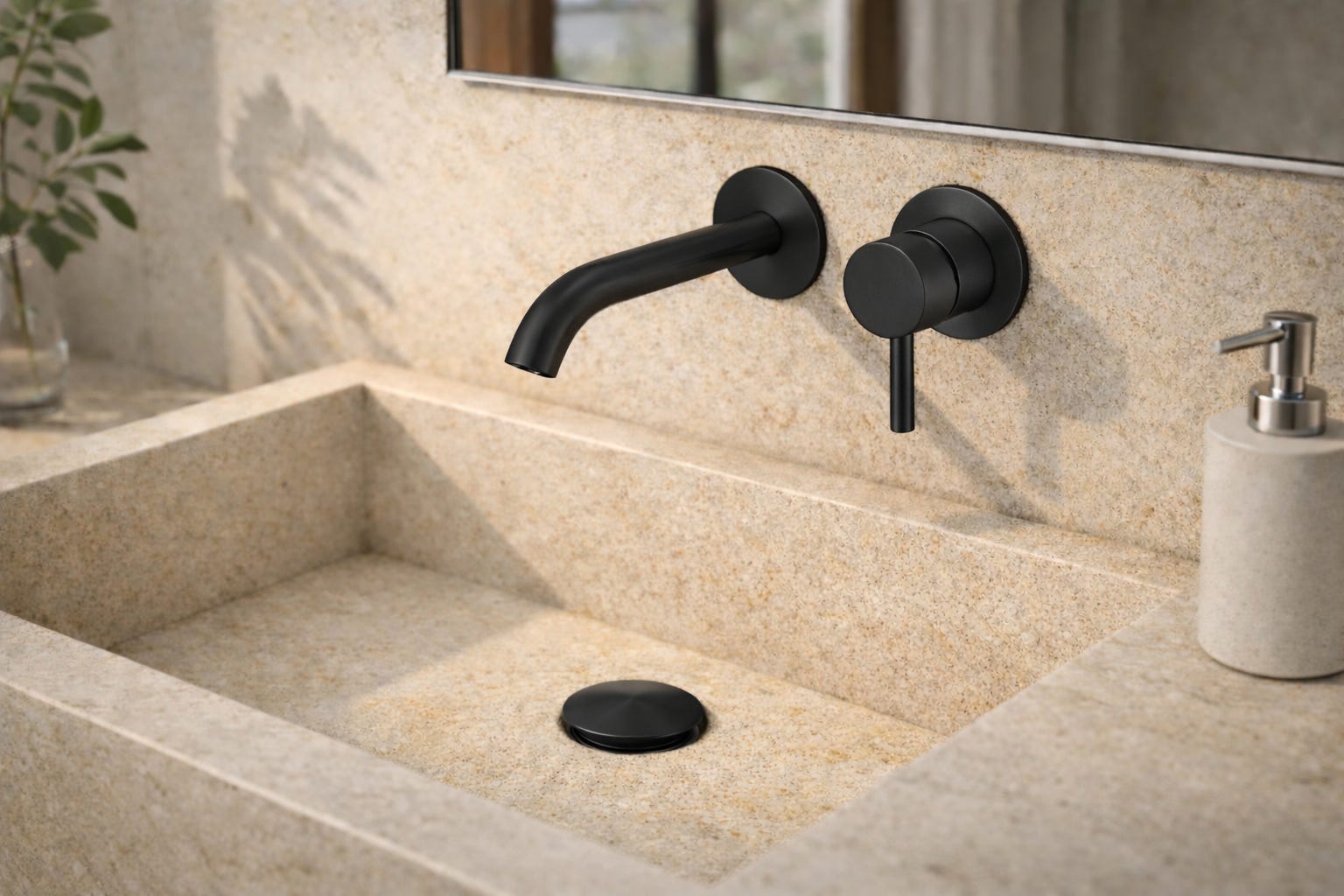 Mitigeur Lavabo Haut Auralum Noir Mat – Robinet Cascade Inox 304 + Bonde Céramique Pop-up