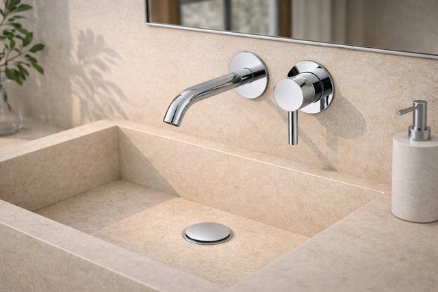 Mitigeur de lavabo mural, boîtier d'encastrement, bonde chrome LG INDUSTRIES