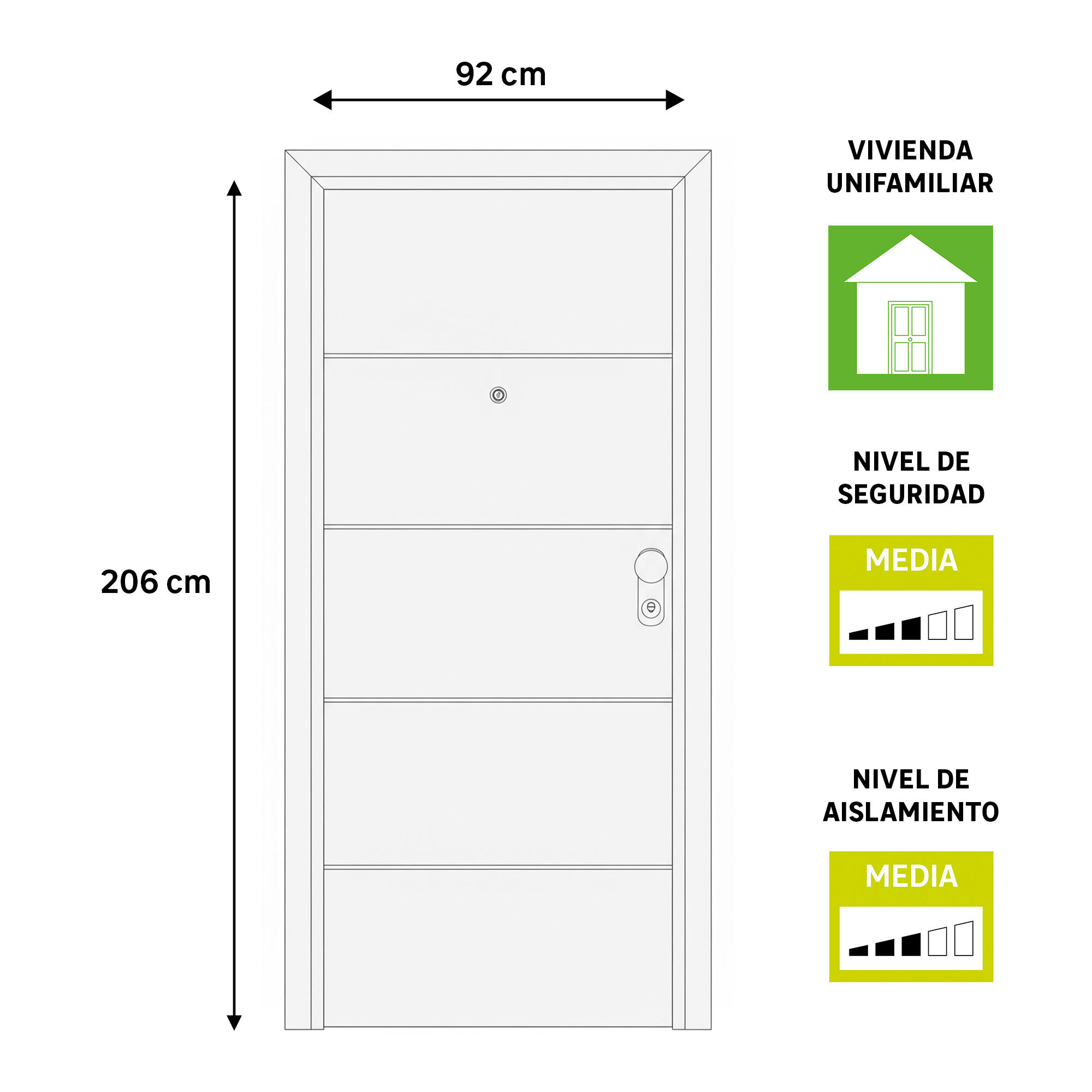 Puerta de entrada acorazada serie Omega fresada Lucerna blanco / interior liso blanco apertura izquierda 206x92cm - 4
