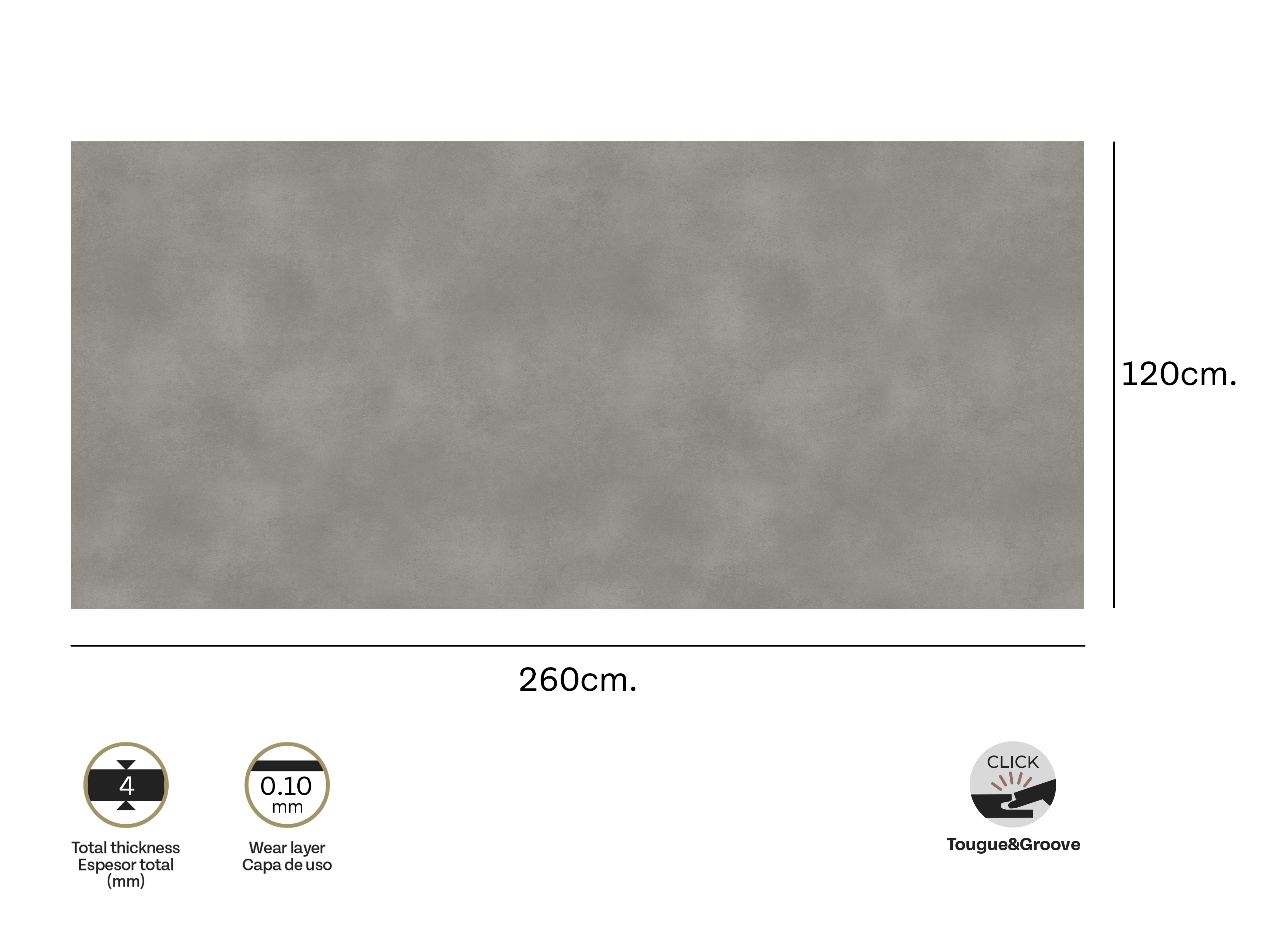 Revestimiento de pared decorativo efecto cemento vinílico SPC Core gris de 260x120cm - 5