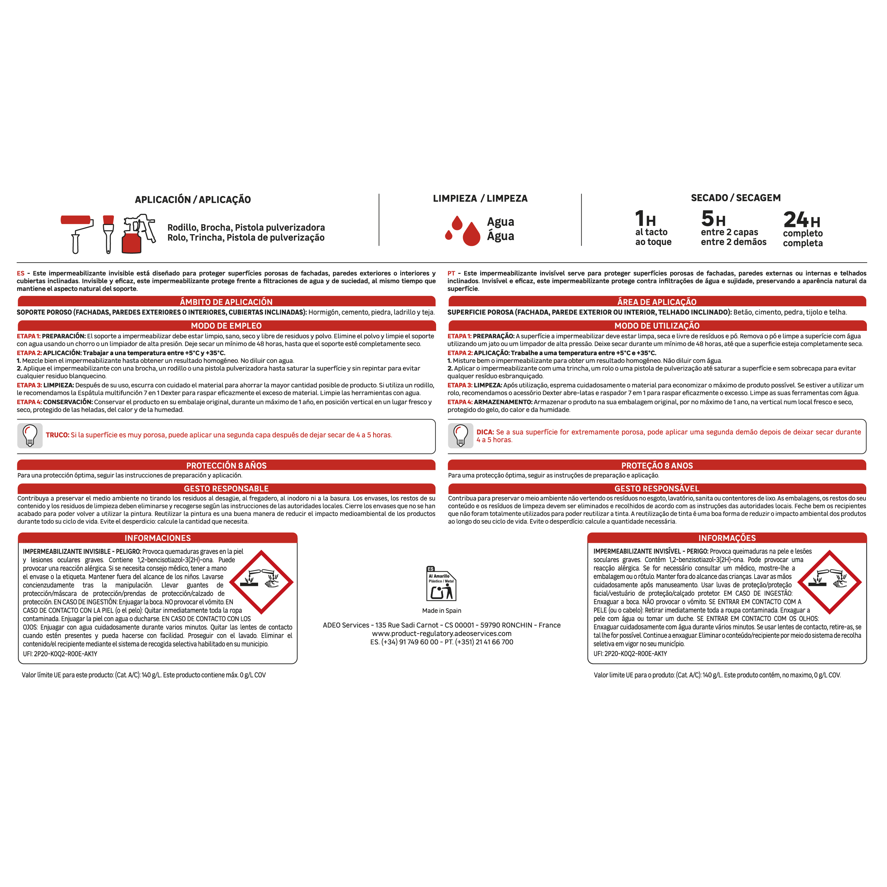 Impermeabilizante para fachadas Axton transparente 4L - 8