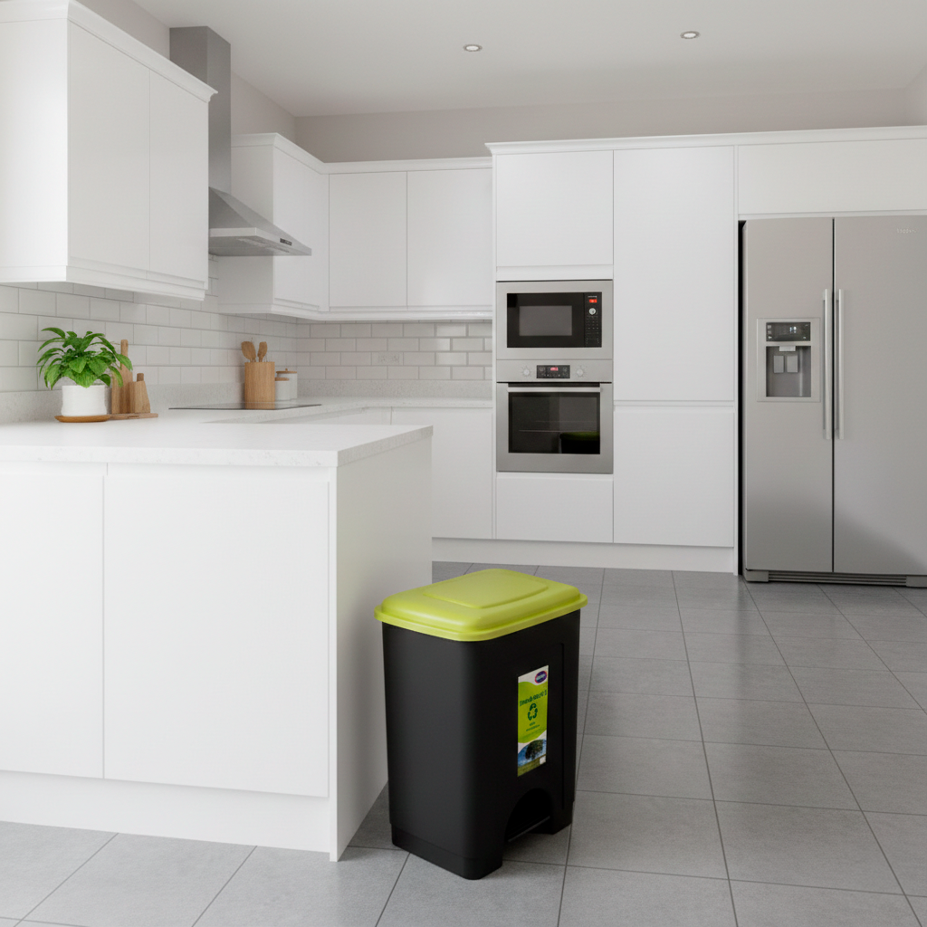 Balde de lixo com pedal 35 L preto e verde - 3