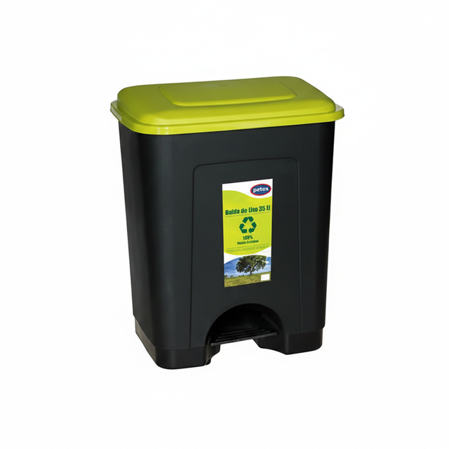 Balde de lixo com pedal 35 L preto e verde