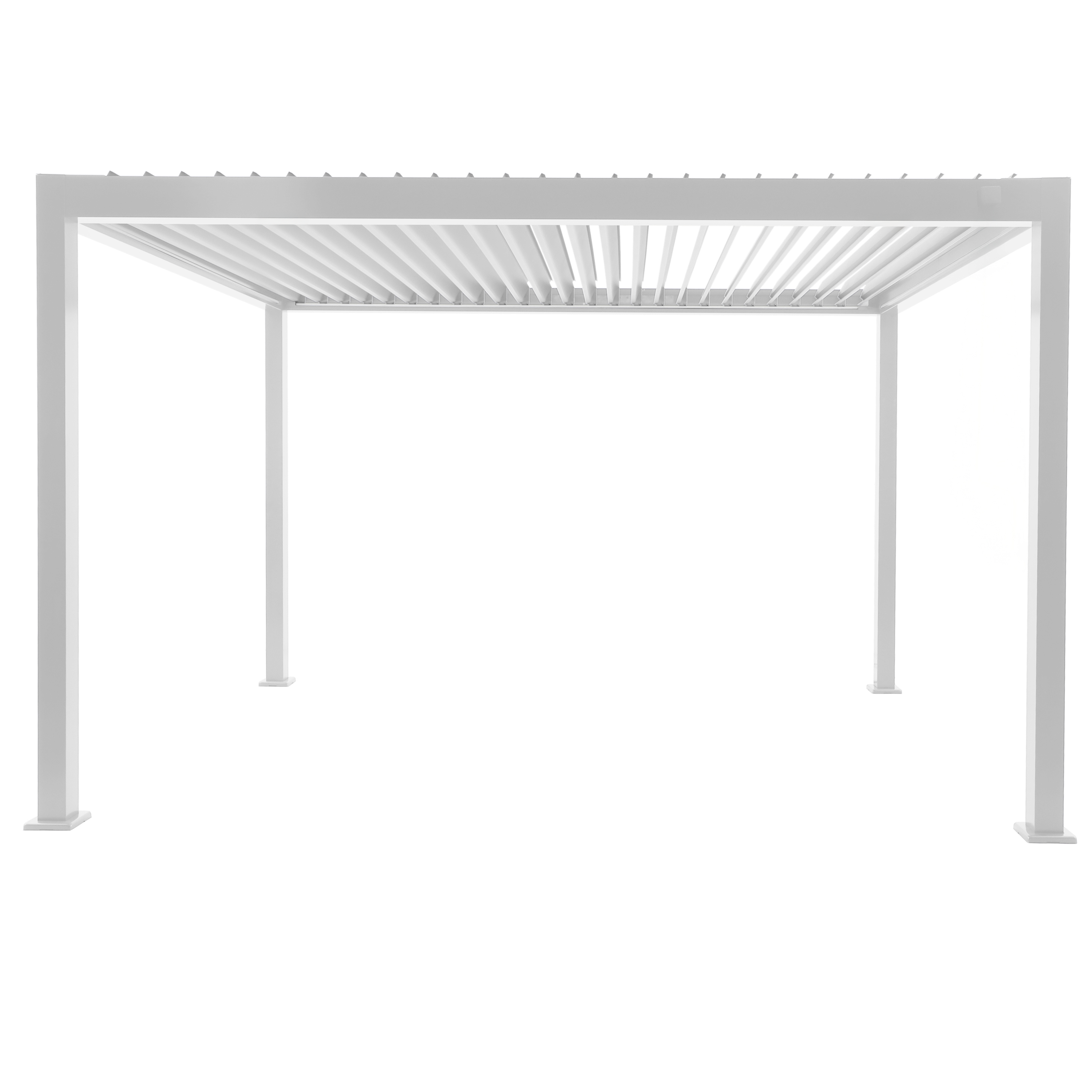 pergola bioclimatica de aluminio naterial astra blanca y lama blanca de 393 x 300 x 250 cm motorizada con led