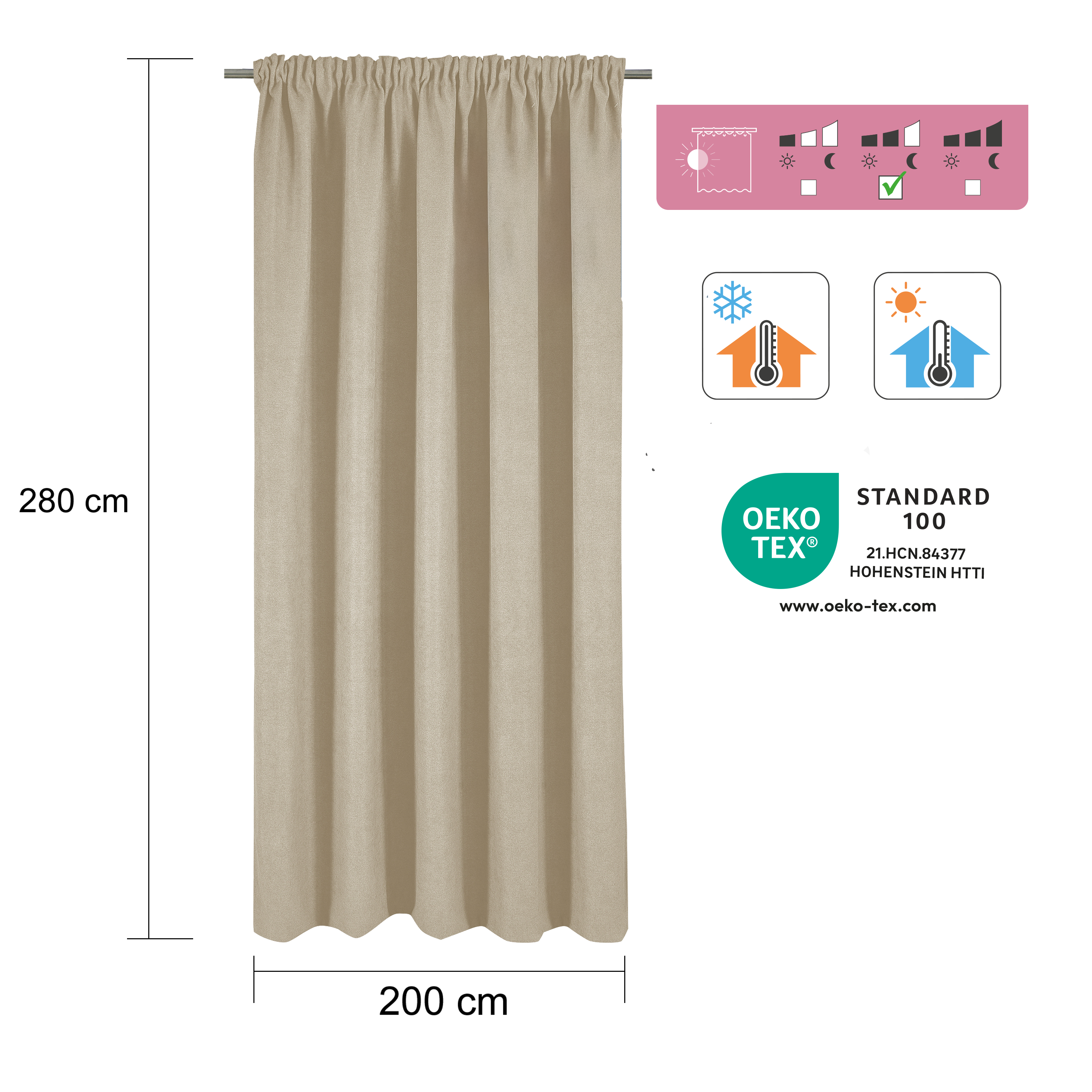 Cortinado fita e/ou presilha térmico Ragnar 200x280cm bege Inspire - 9