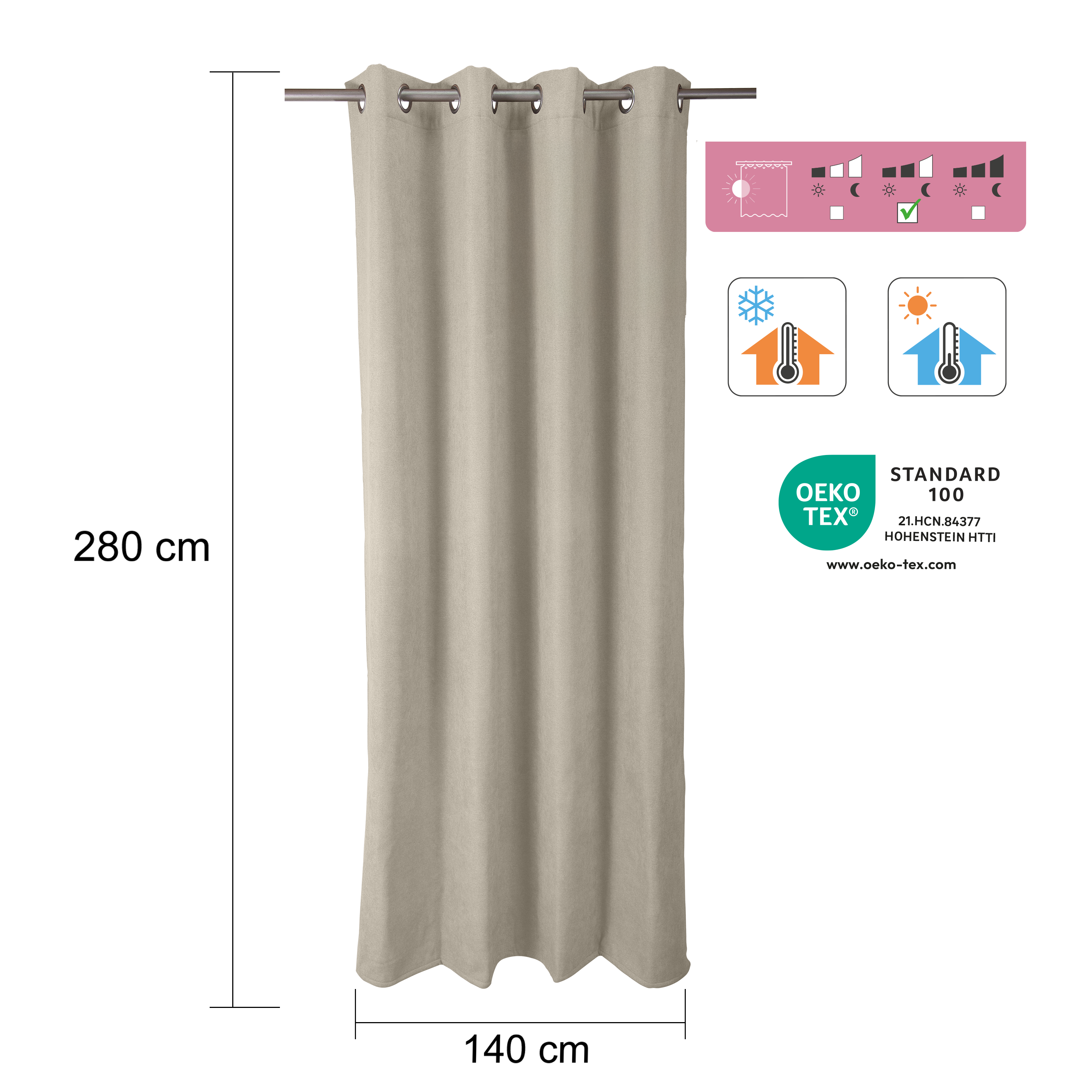 Zasłona termiczna Ragnar beżowa 140 x 280 cm na przelotkach Inspire - 8