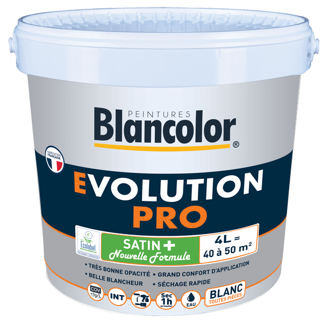 Peinture intérieure mur et plafond blanc satin 4 L - BLANCOLOR EVOLUTION PRO