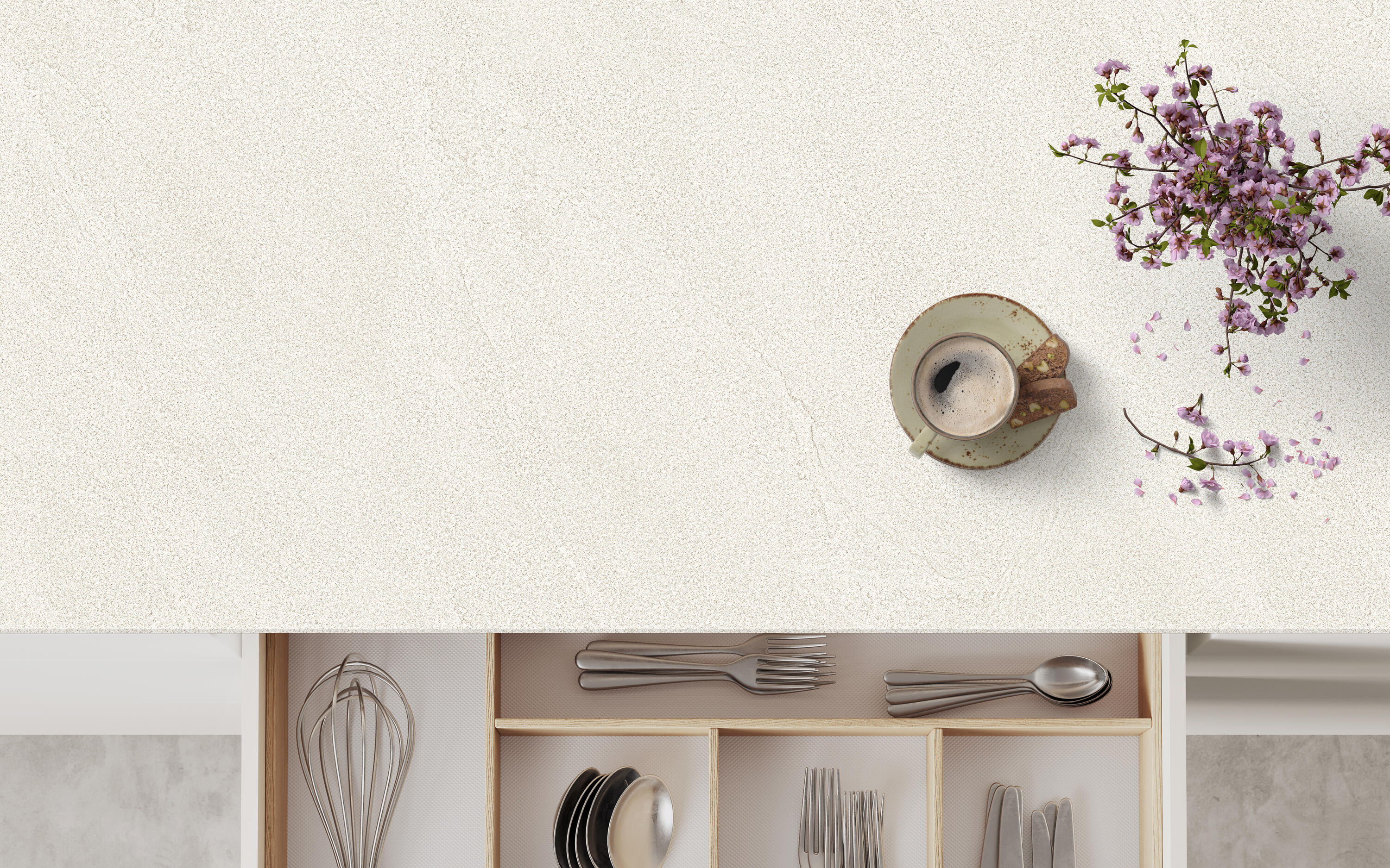 Encimera de cocina laminada compacta Hudson creta marfil 244x63 cm espesor 13mm - 3