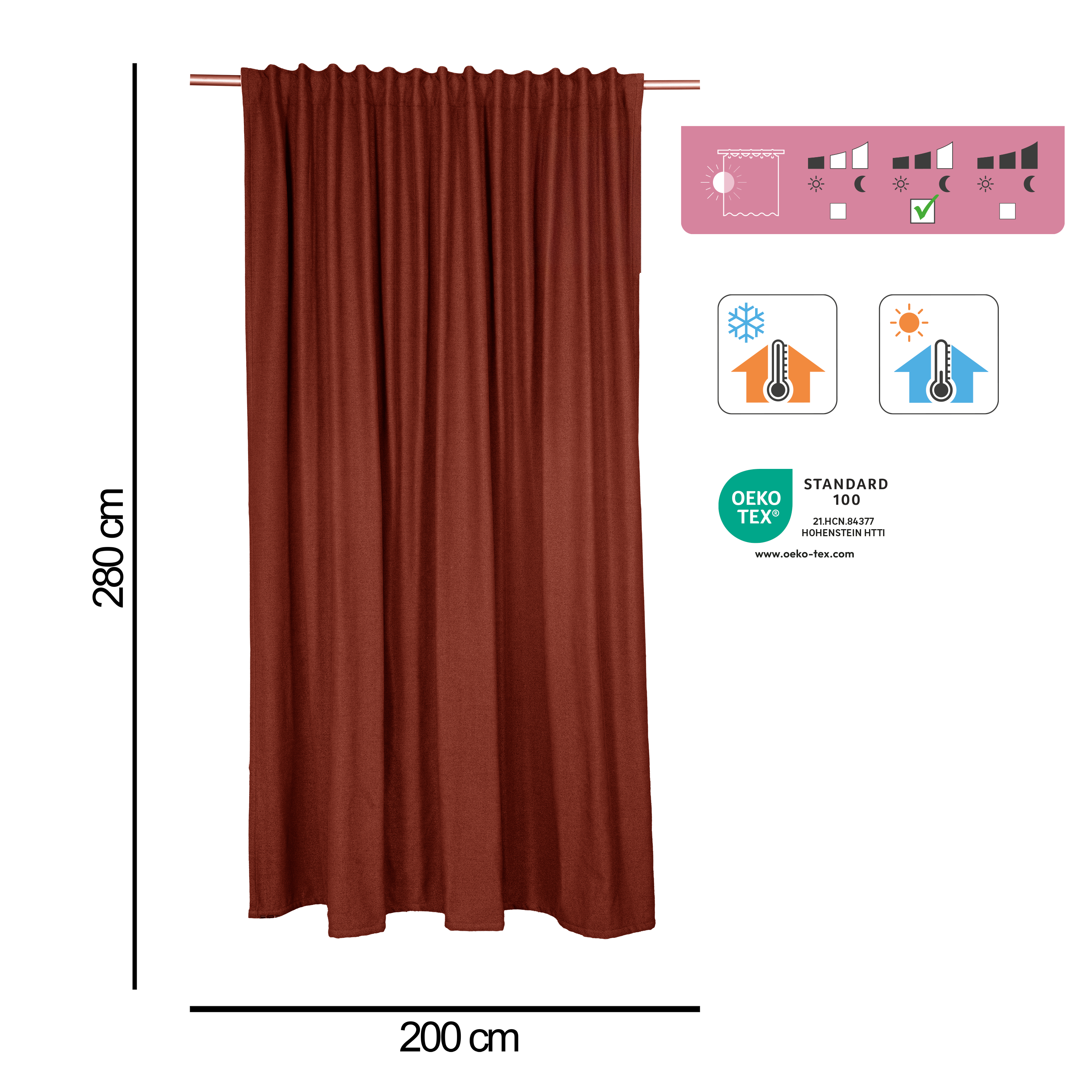 Tenda INSPIRE Ragnar rosso termico, fettuccia e passanti 200x280 cm - 8