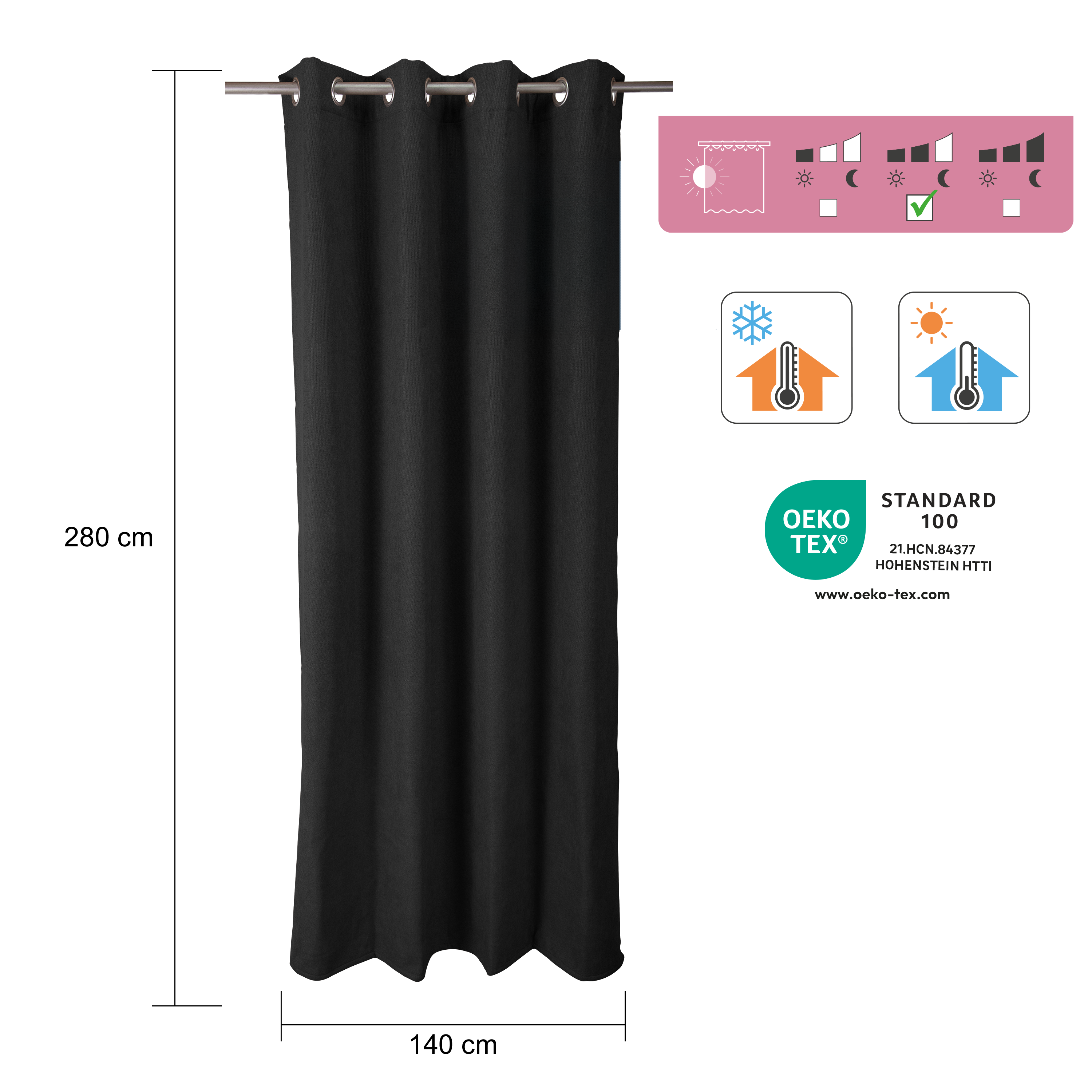 Zasłona termiczna Ragnar czarna 140 x 280 cm na przelotkach Inspire - 6