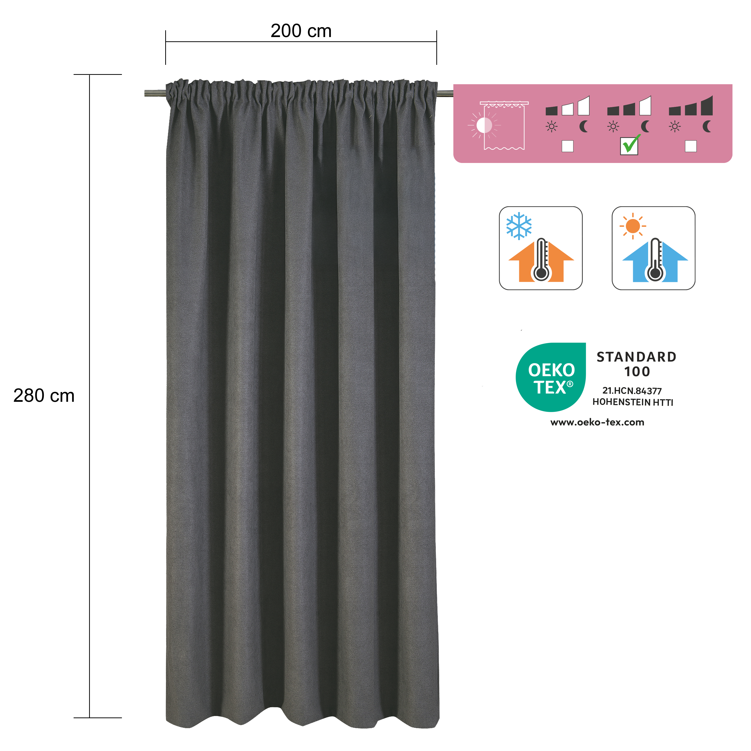 Cortinado fita e/ou presilha térmico Ragnar 200x280cm cinza Inspire - 8