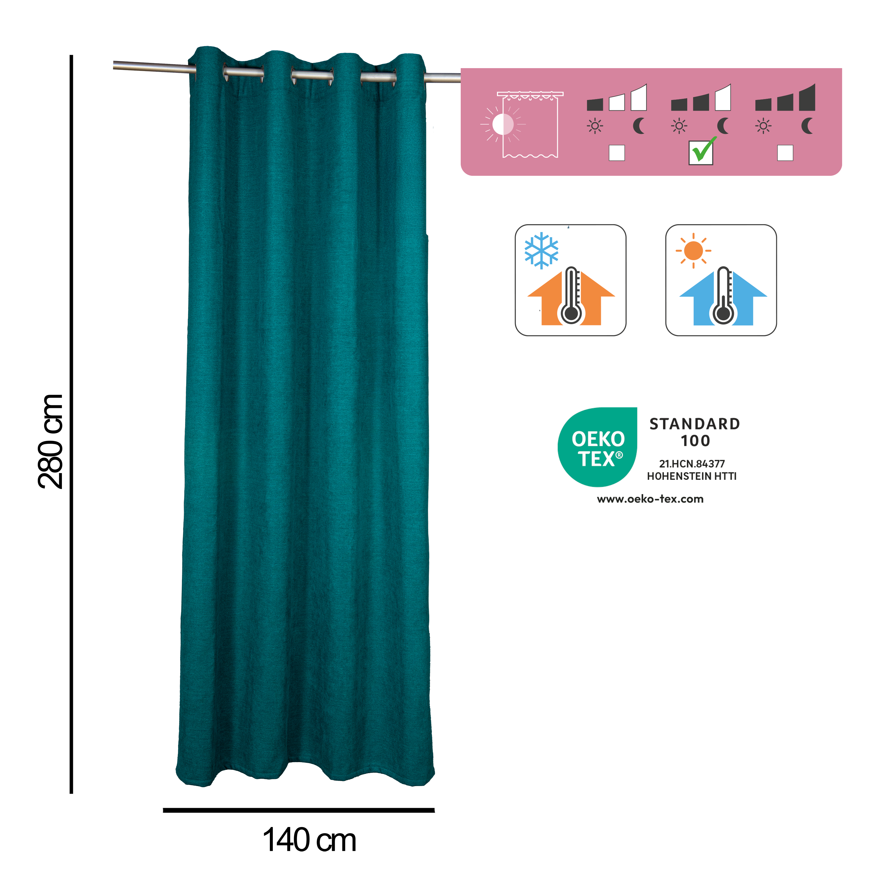 Cortina ollaos térmica opaca Ragnar chenilla poliéster de 140x280cm  INSPIRE liso verde esmeralda. Incluye cinta termoadhesiva - 2