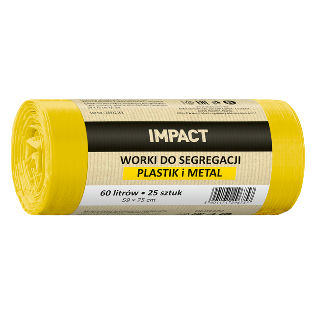 Worki na śmieci do segregacji plastiku i metalu 60 l 25 szt. żółte Impact