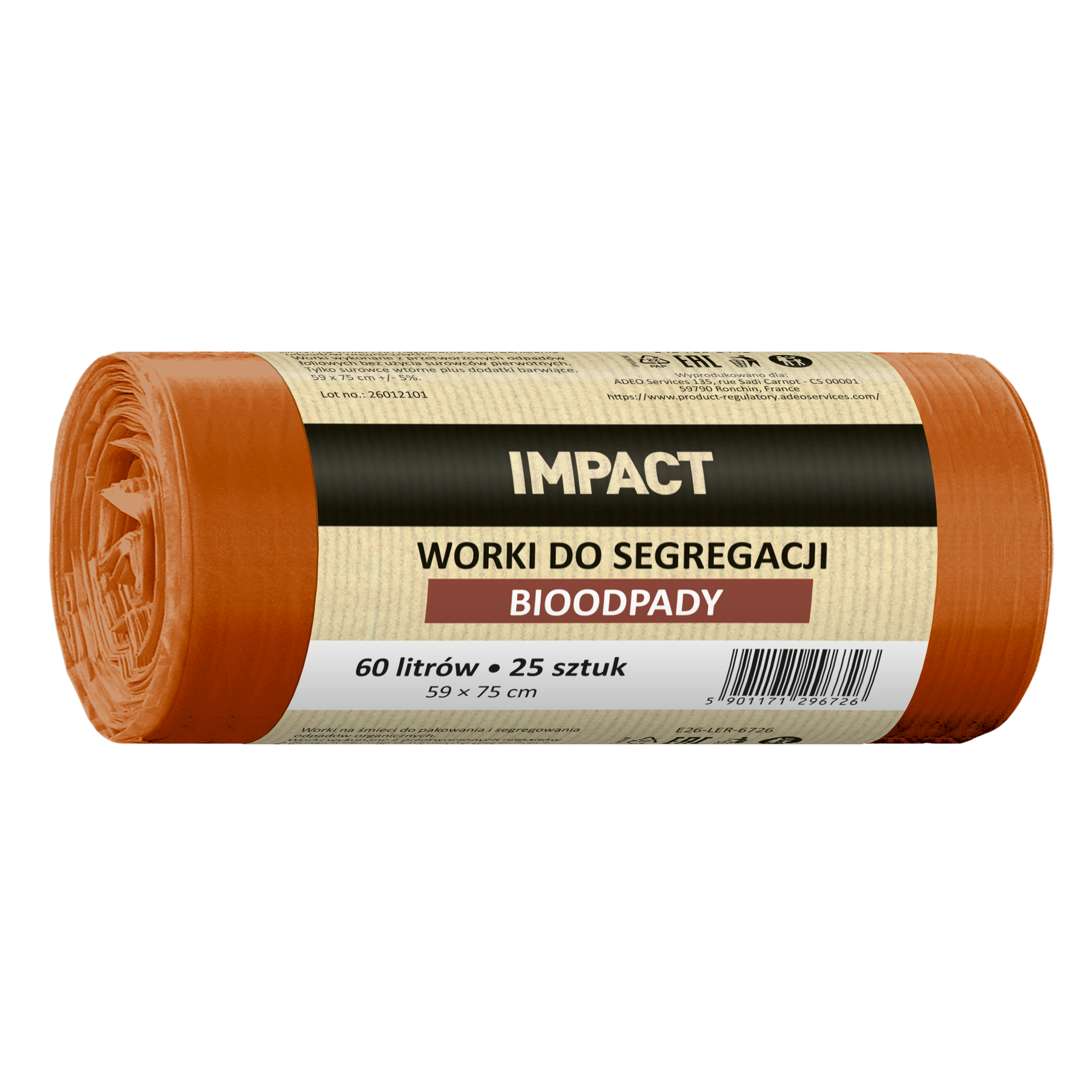 Worki na śmieci do segregacji bioodpadów 60 l 25 szt. brązowe Impact