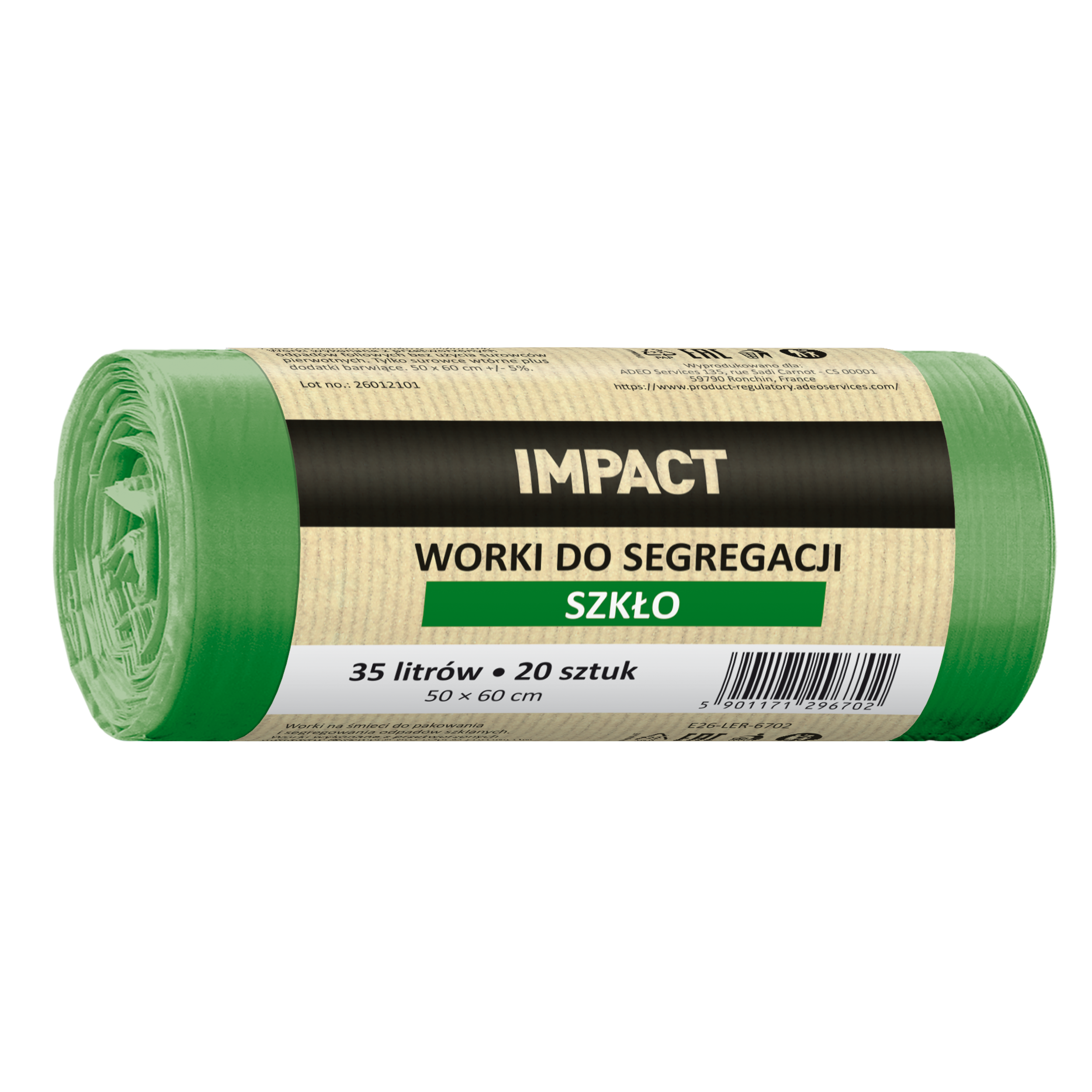 Worki na śmieci do segregacji szkła 35 l 20 szt. zielone Impact