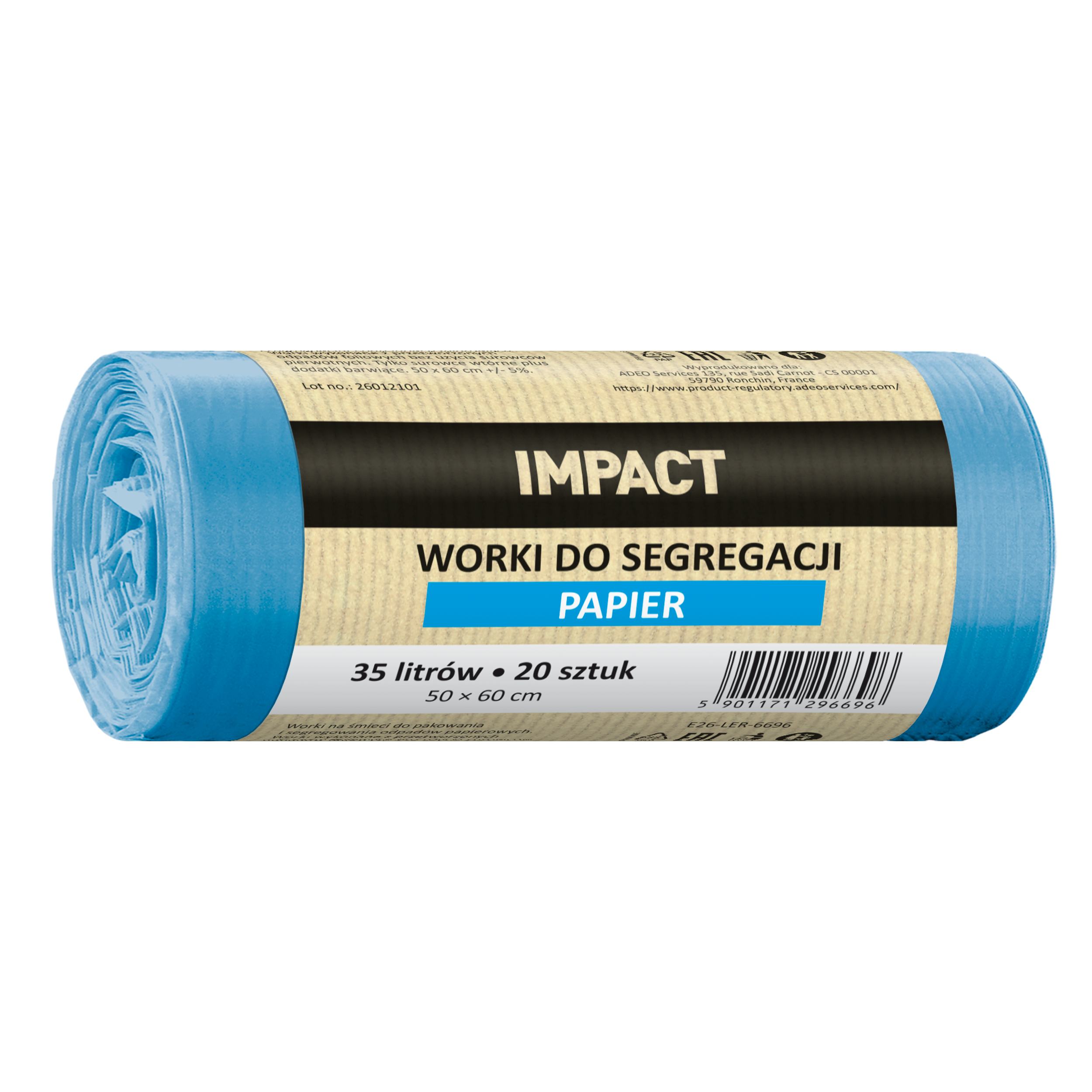 Worki na śmieci do segregacji papieru 35 l 20 szt. niebieskie Impact