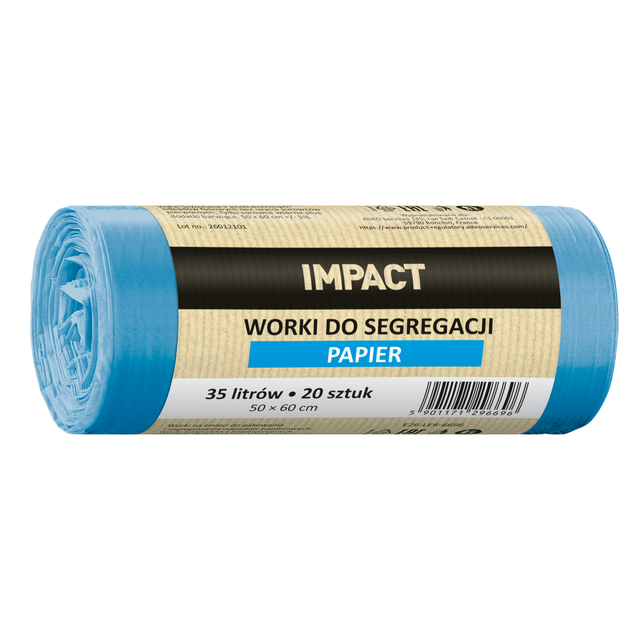 Worki na śmieci do segregacji papieru 35 l 20 szt. niebieskie Impact