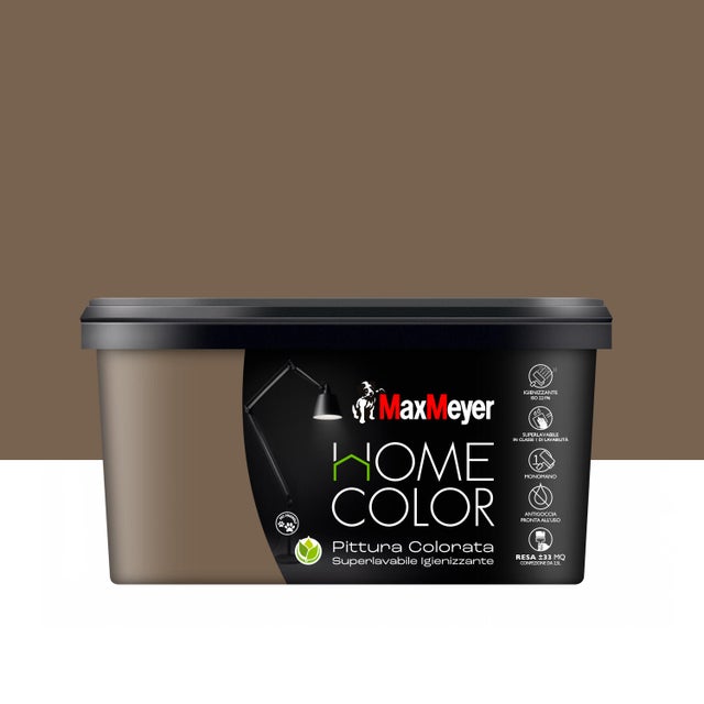 Pittura per interni per parete e soffitto super lavabile, MAXMEYER HOME COLOR igienizzante marron glacé opaco profondo, 2.5 L