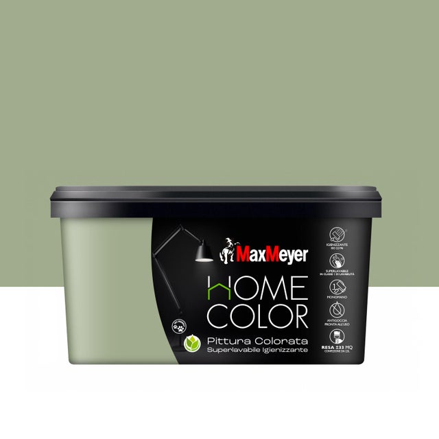 Pittura per interni per parete e soffitto super lavabile, MAXMEYER HOME COLOR igienizzante verde oliva opaco profondo, 2.5 L