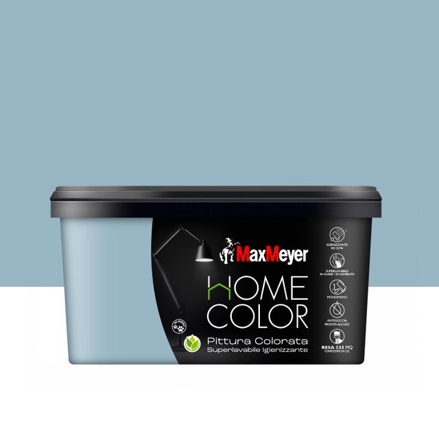 Pittura per interni per parete e soffitto super lavabile, MAXMEYER HOME COLOR igienizzante blu Lake opaco profondo, 2.5 L
