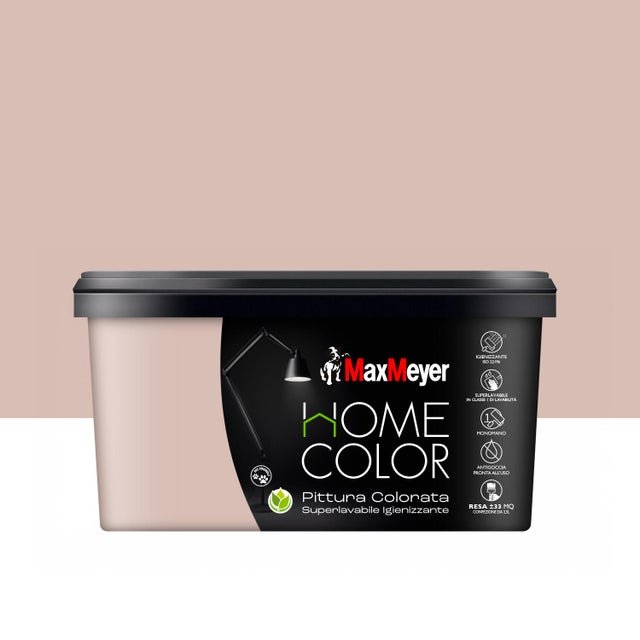 Pittura per interni per parete e soffitto super lavabile, MAXMEYER HOME COLOR igienizzante rosa romantic opaco profondo, 2.5 L