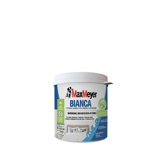 Pittura per interni per parete e soffitto lavabile, MAXMEYER BIANCA MONOMANO BMB bianco opaco, 0.75 L