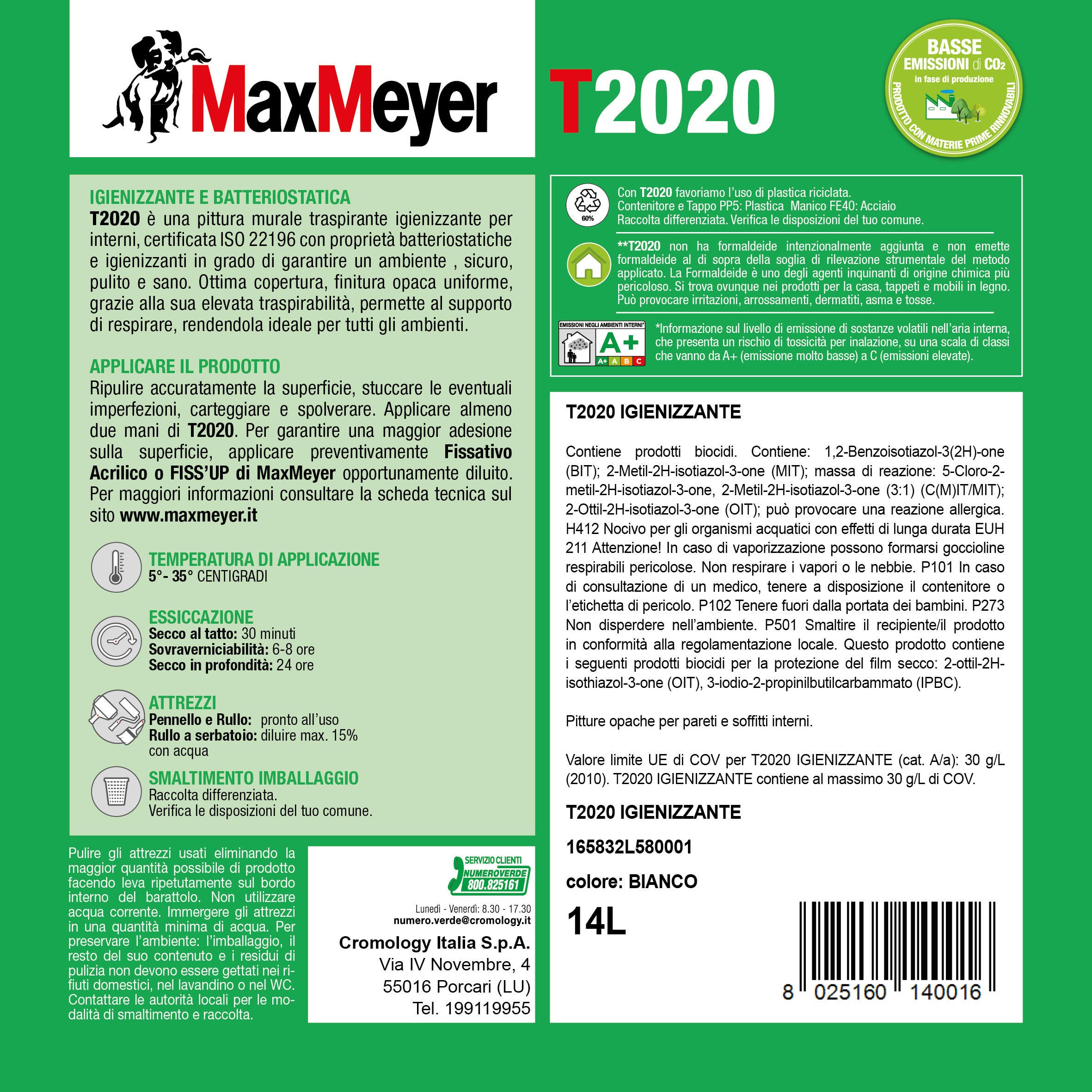 Pittura per interni a base acqua traspirante MAXMEYER T2020 igienizzante BMB bianco opaco profondo 14 L - 3