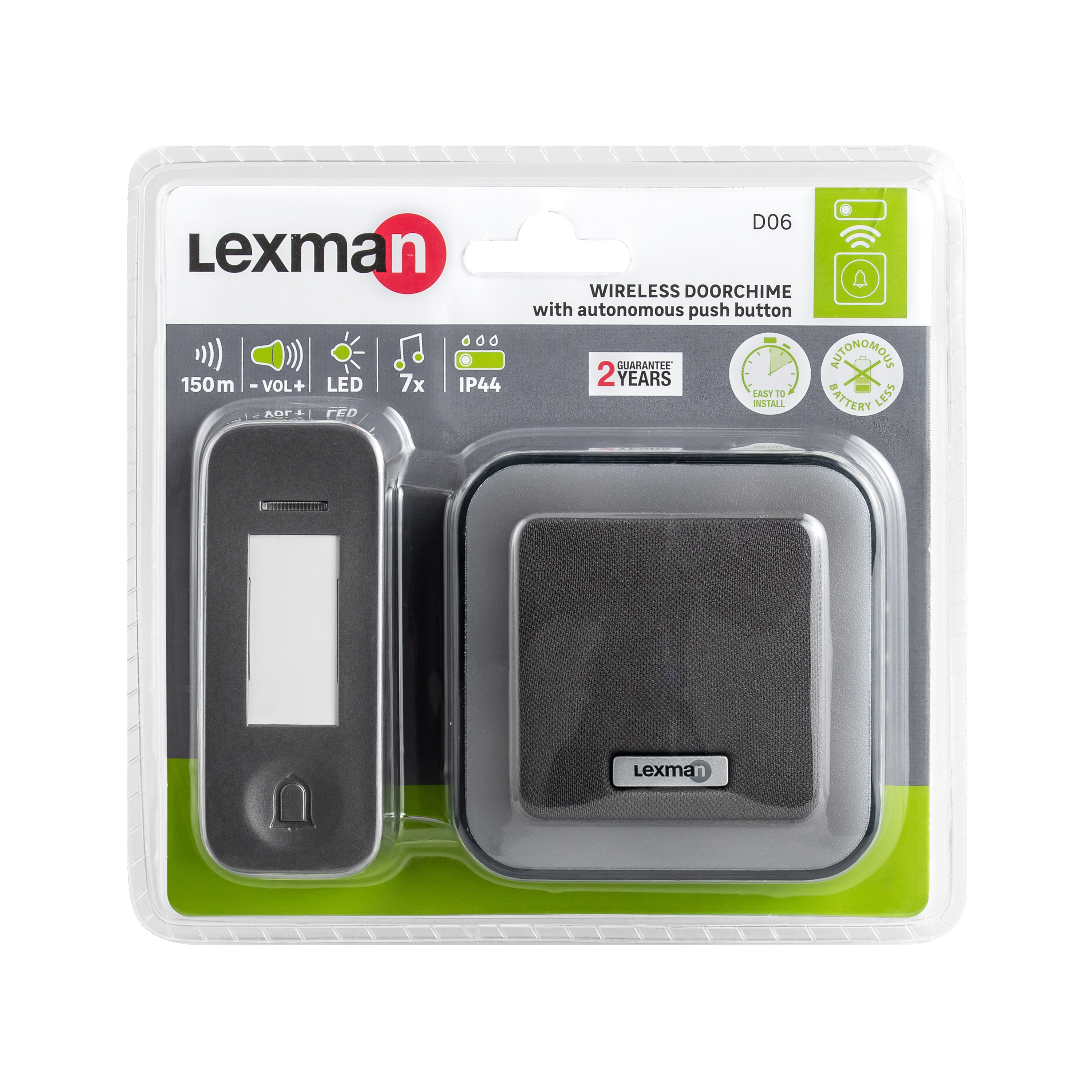 Sonnette sans fil sans pile LEXMAN enfichable et flash D06, argent - 10