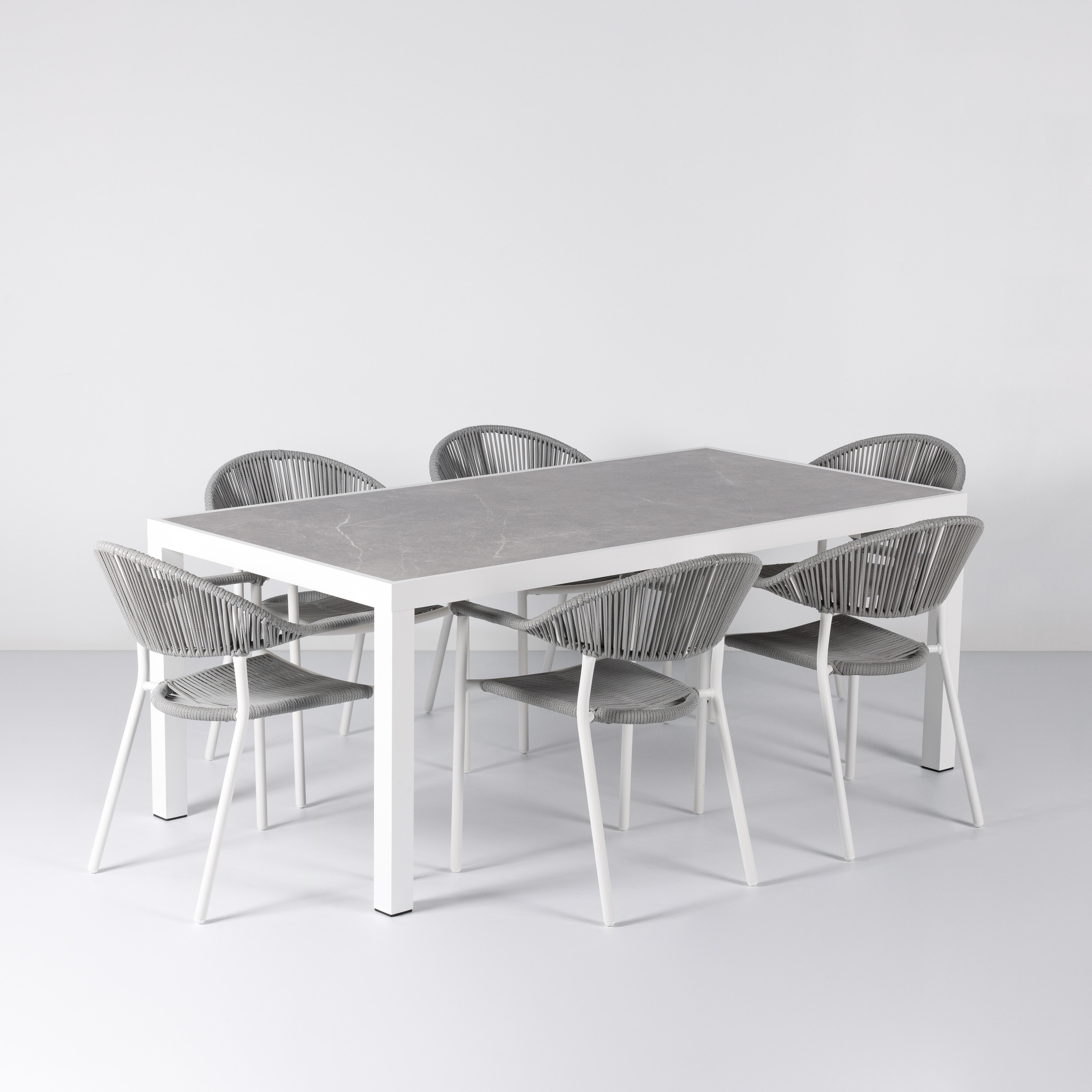 mesa de jardin de comedor de aluminio y ceramica javea blanco gris de 90x72x180 cm