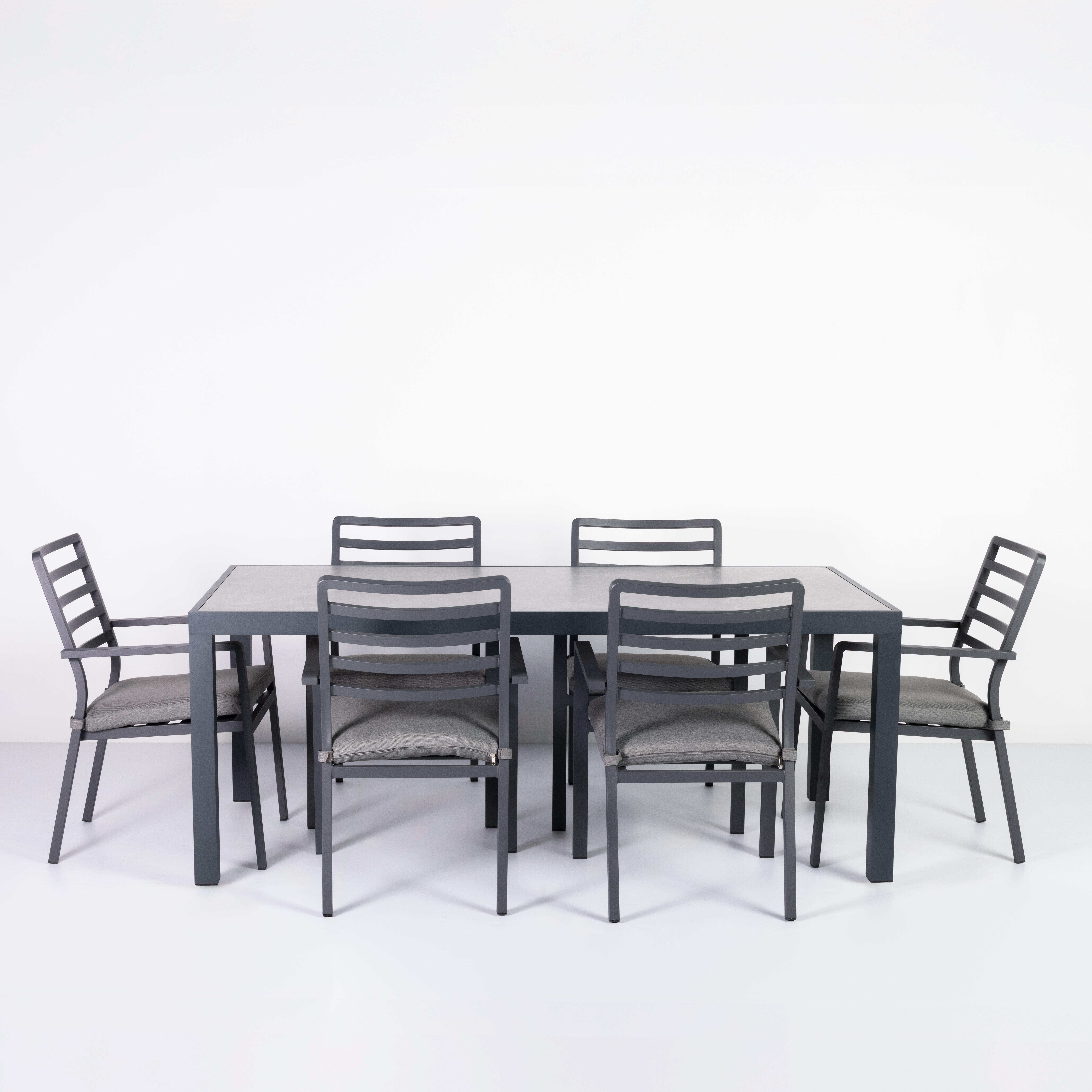 mesa de jardin de comedor de aluminio y ceramica javea gris de 90x72x180 cm